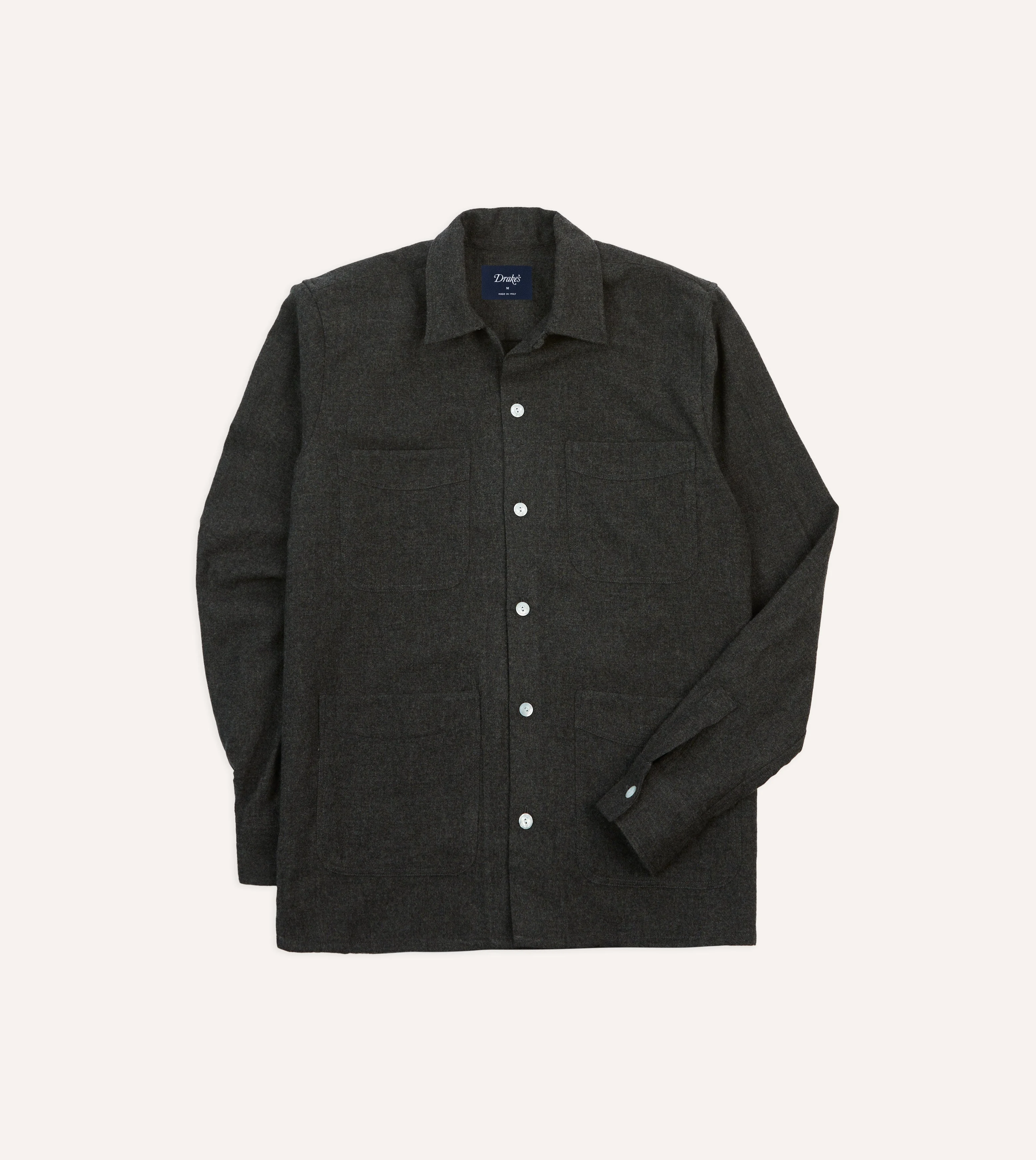 Grey Wool Four-Pocket Camp Collar Work Shirt - 1
