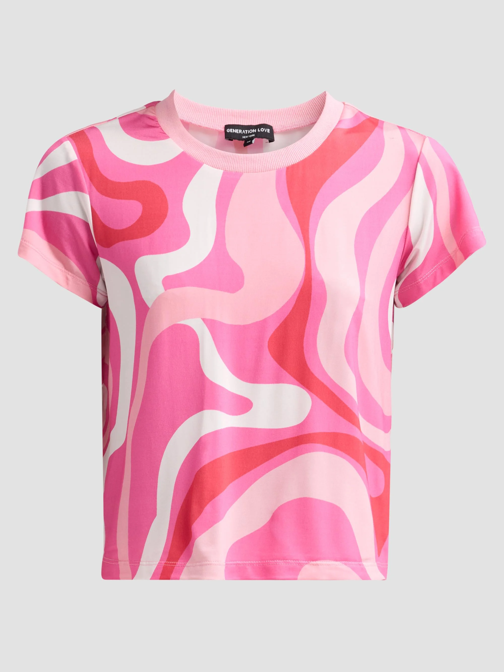 Women's Kai Geo Jersey Crewneck T-Shirt - Wavy Geo Pink - 1