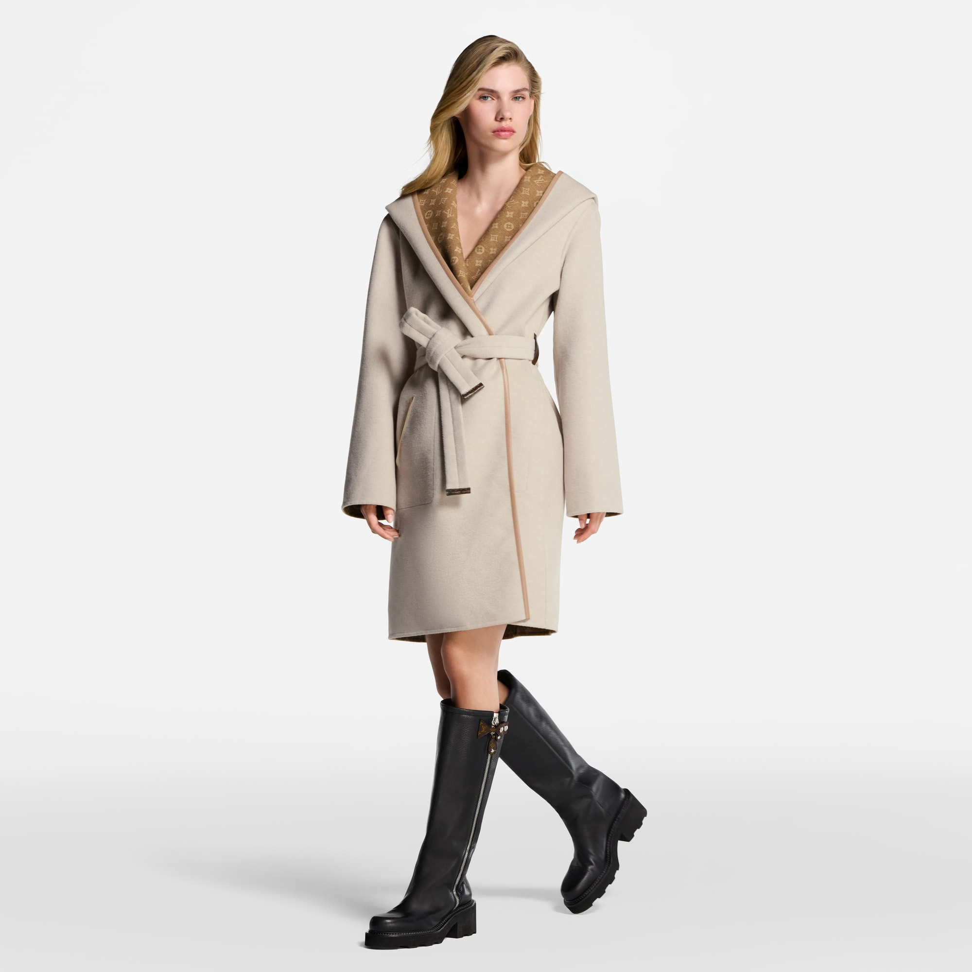 Reversible Signature Hooded Wrap Coat - 6
