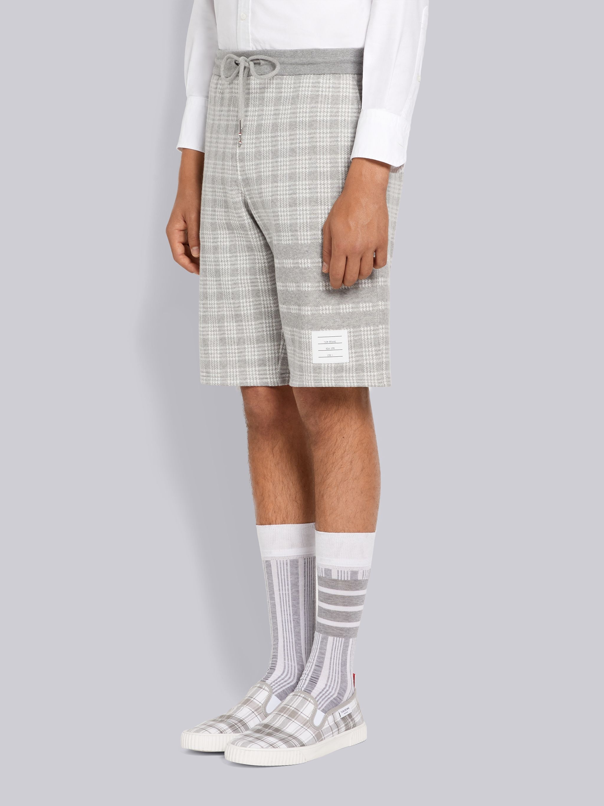 Light Grey Micro Check Jacquard 4-Bar Sweatshorts - 2