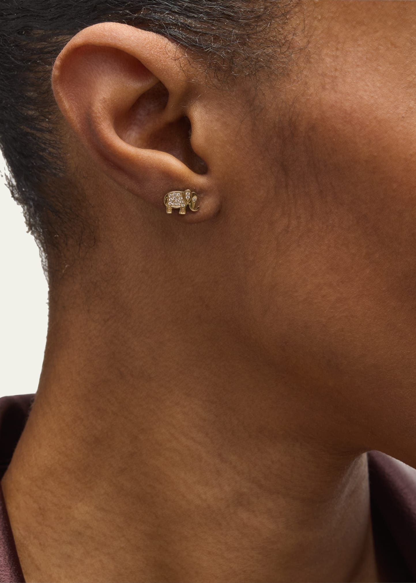 14k Yellow Gold Diamond Elephant Stud Earring, Single - 2
