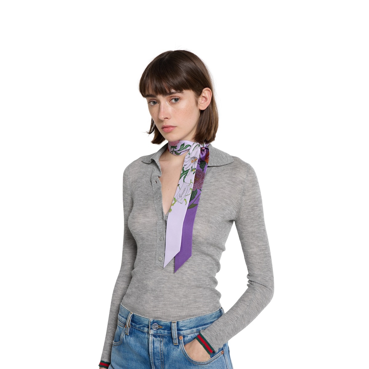 Printed silk twill neck bow - 3
