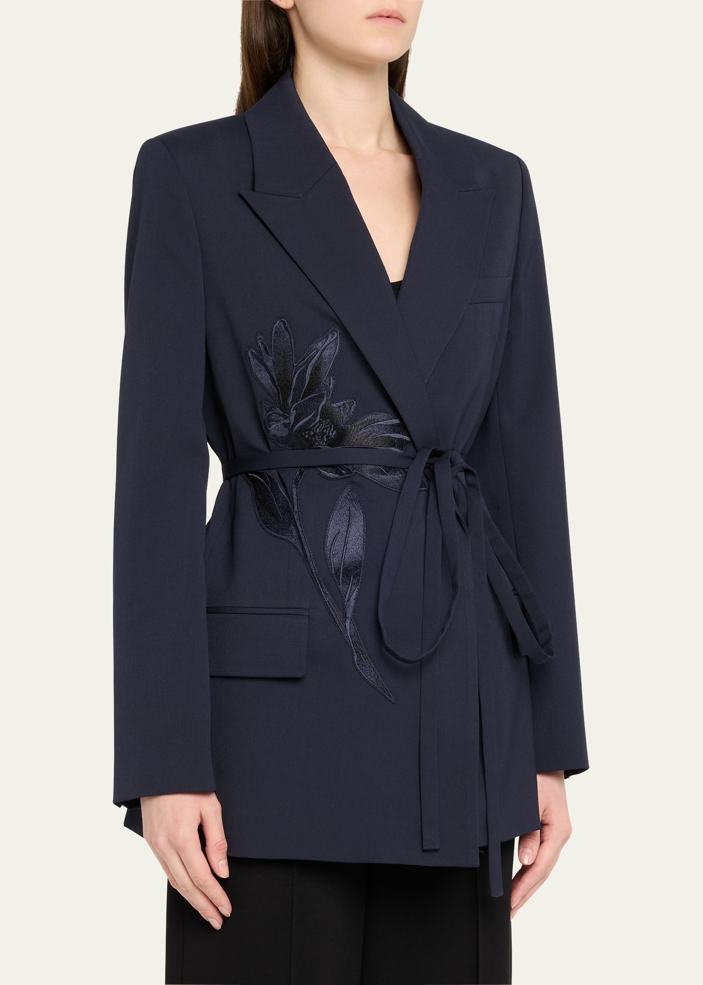 Flower Double-Breasted Belted Wool Blazer - 4