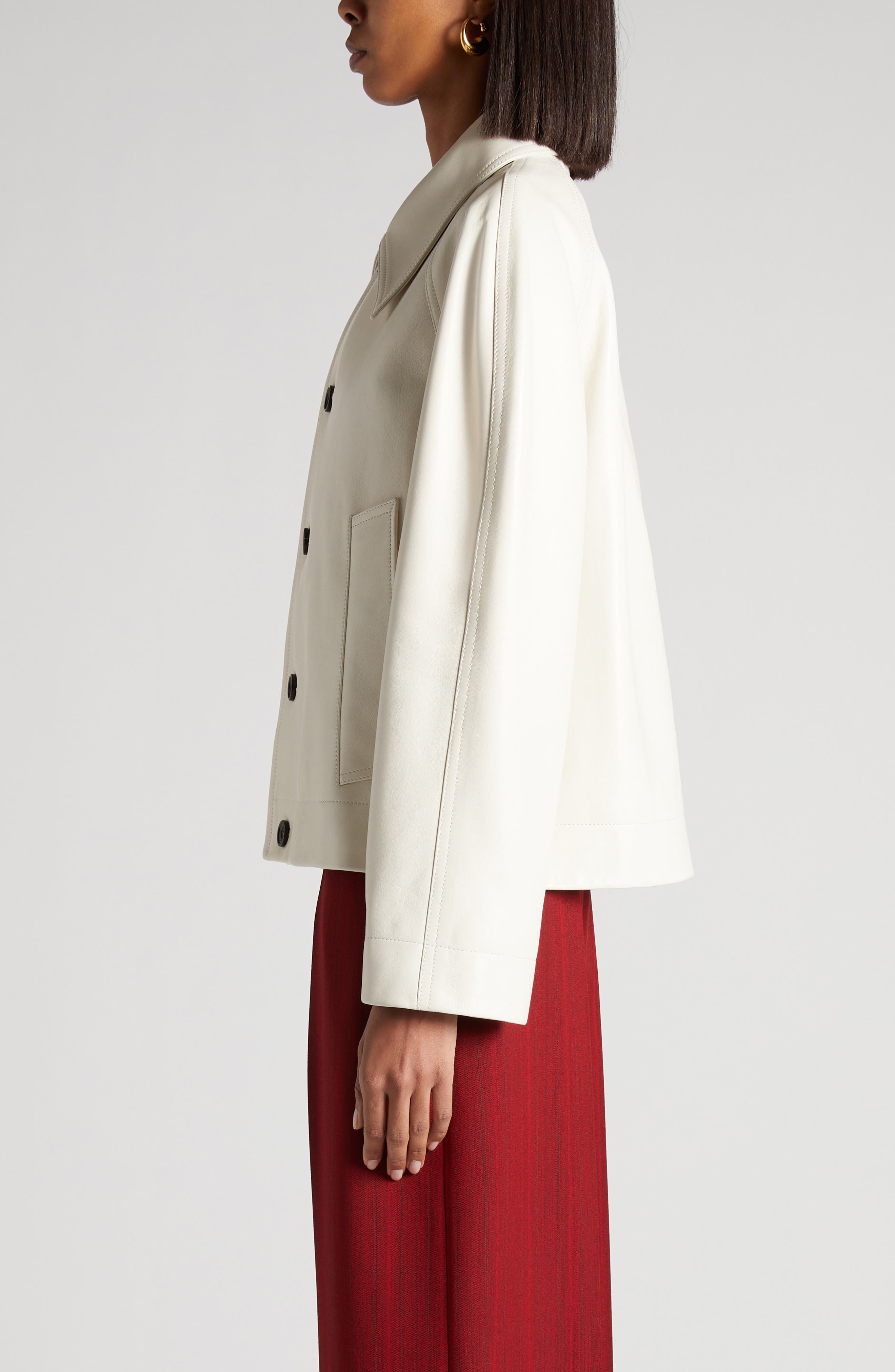 Bottega Veneta Lambskin Leather Jacket in 9247 Pale Meringue at Nordstrom - 4