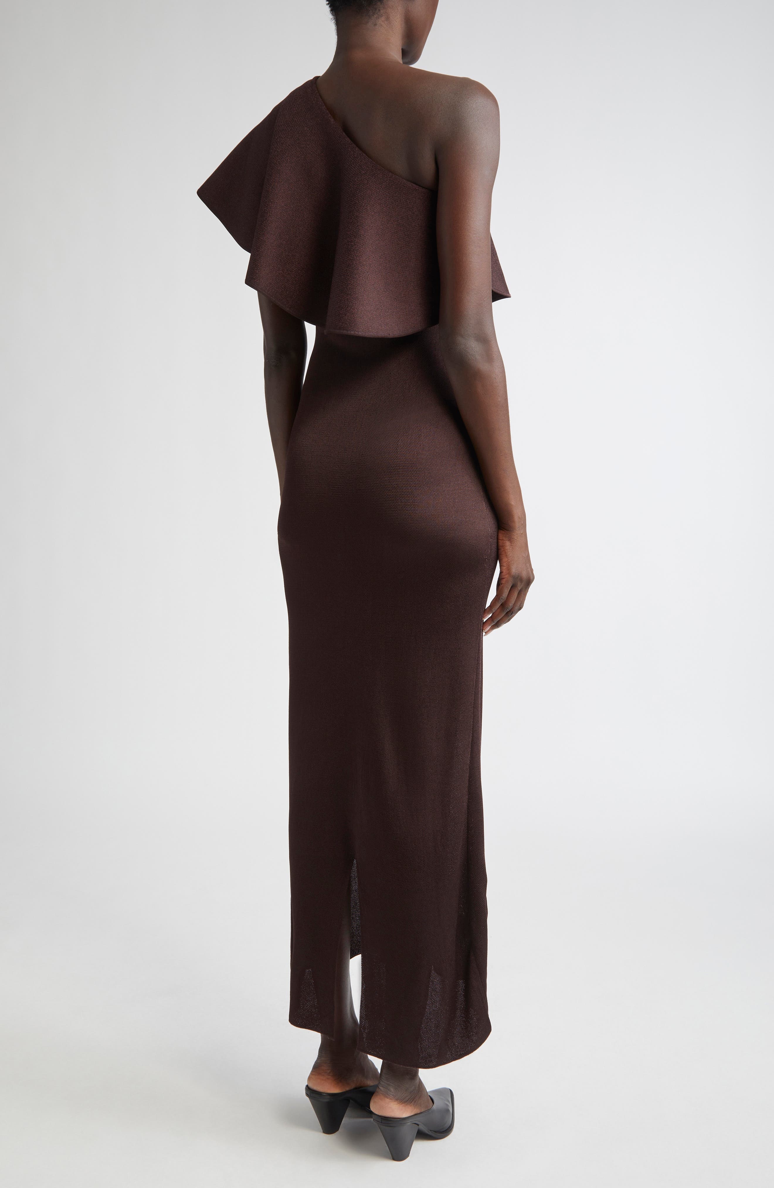 Altuzarra Vivi Knit Dress with Satin Ruffle in Charred Oak at Nordstrom - 2