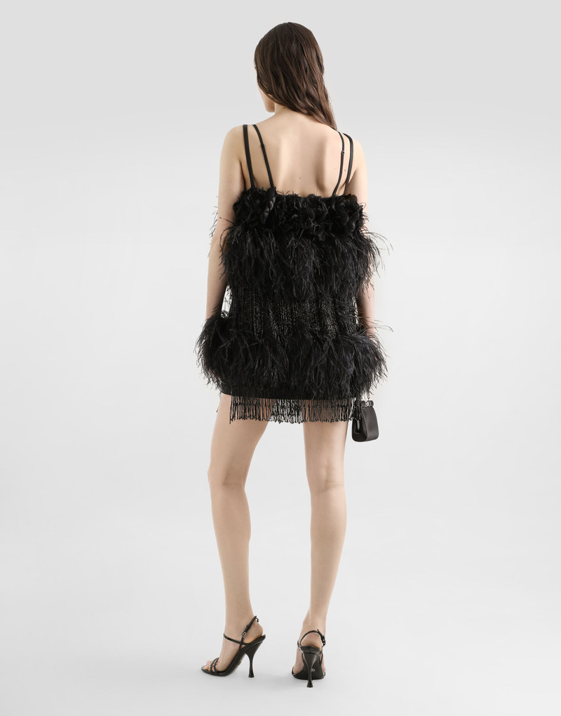 Satin dress with feathers 3