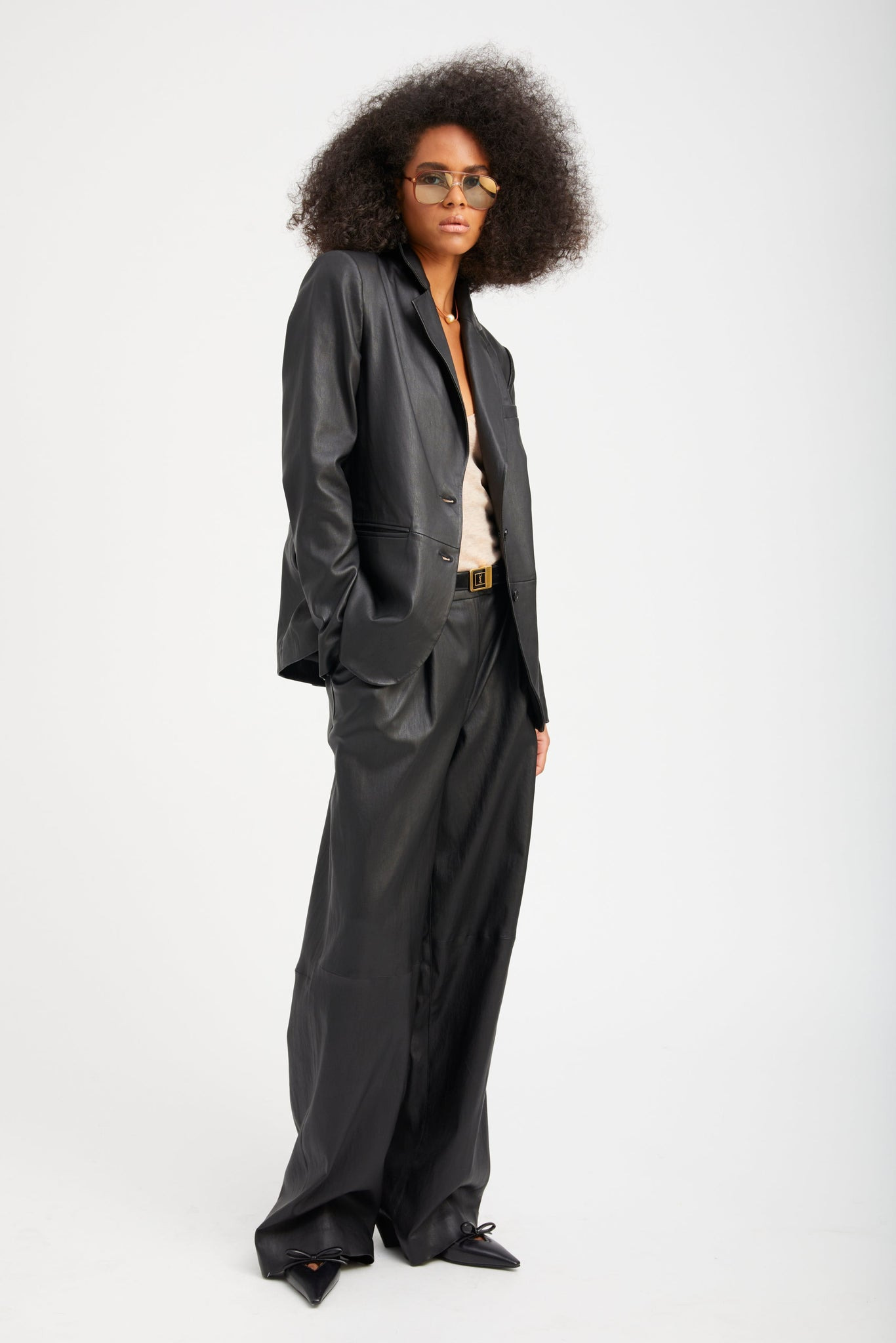 BLACK LEATHER CLASSIC BLAZER - 4