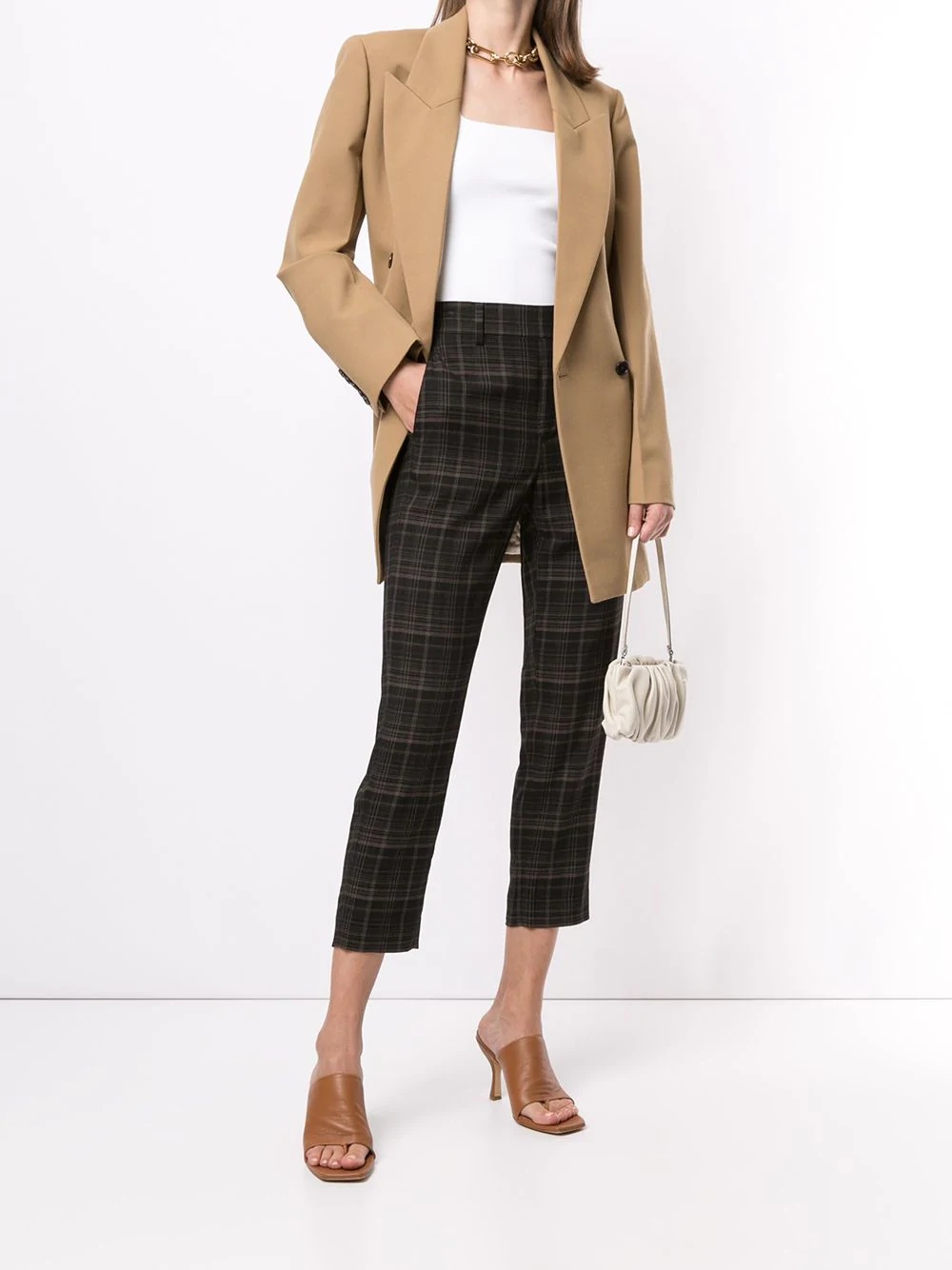 plaid print pull-on trousers - 2