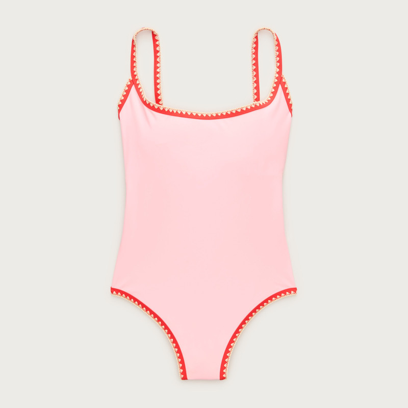 Crochet-trim scoopback one-piece 1