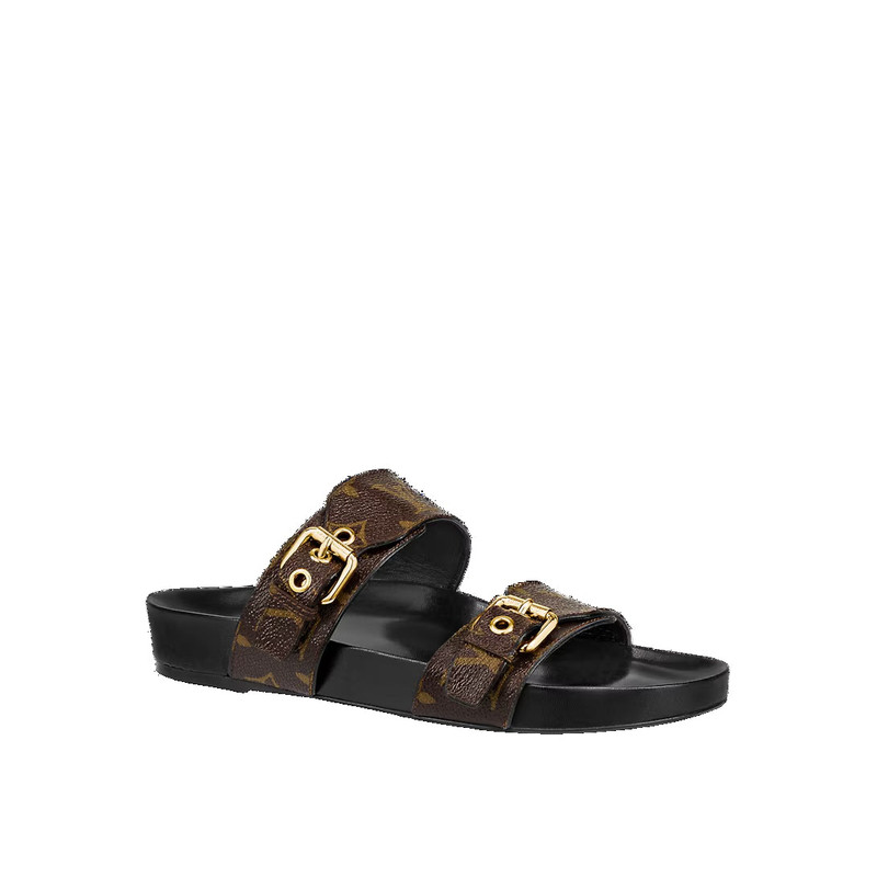 Louis Vuitton (WMNS) LOUIS 버튼 Bom Dia 편평한 Mules 'Brown 로고 Monogram' 1A3R5G outlook