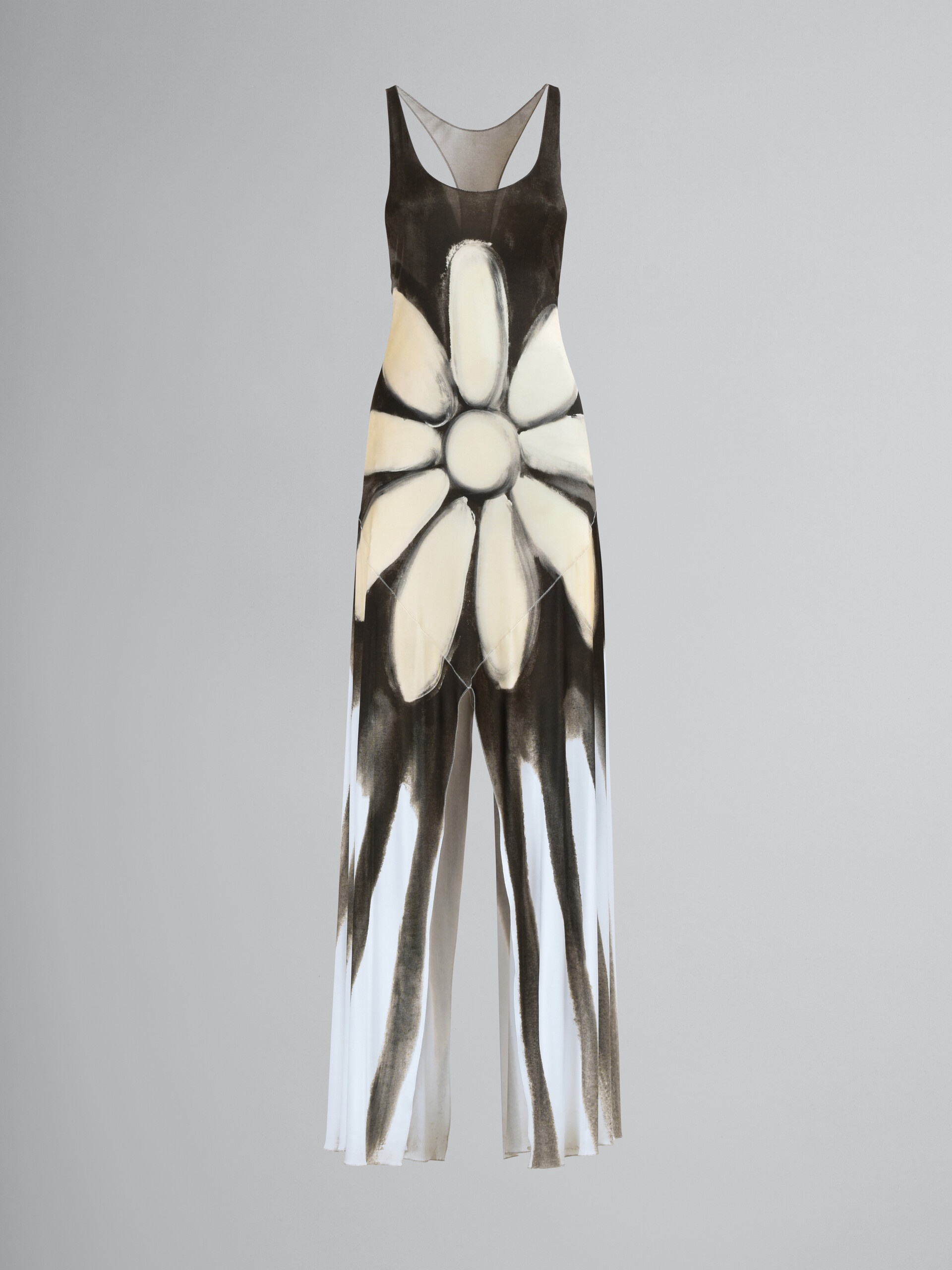 DRIPPING DAISY PRINT VISCOSE JERSEY LONG DRESS - 1