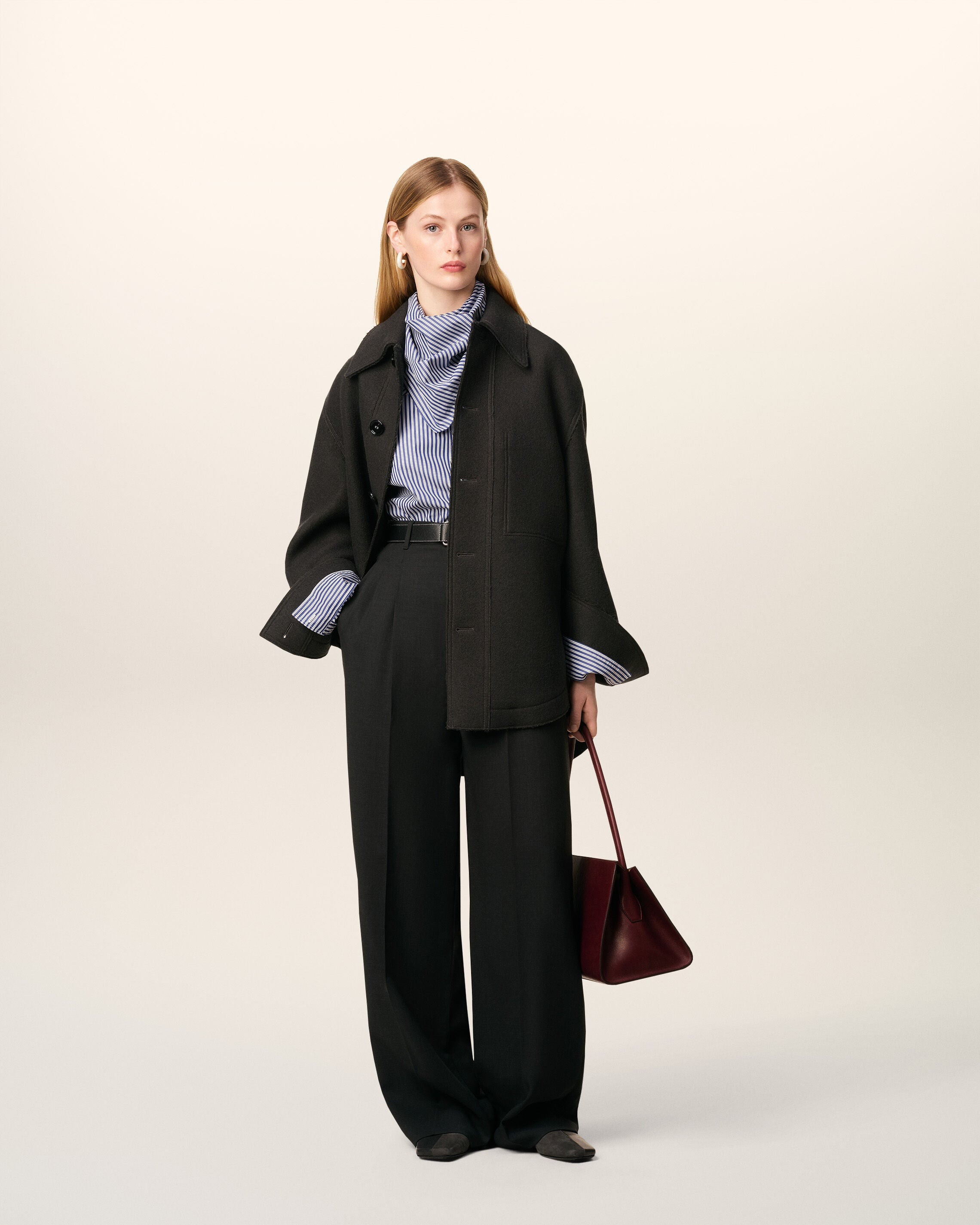 BLACK WOOL BUTTONED JACKET - 2