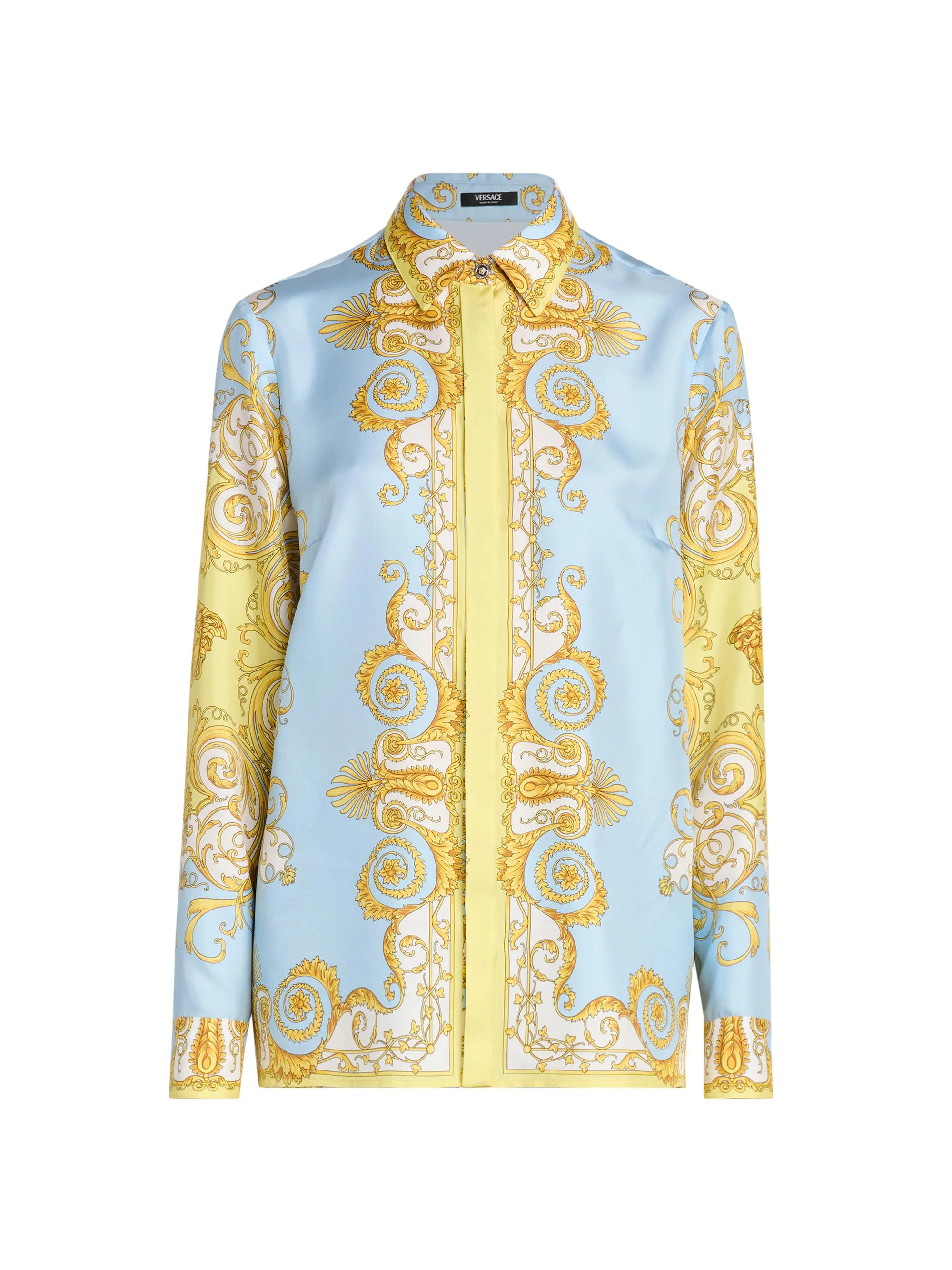 Women's Barocco Foulard Silk Twill Shirt - Pale Yellow Pastel Blue - 1