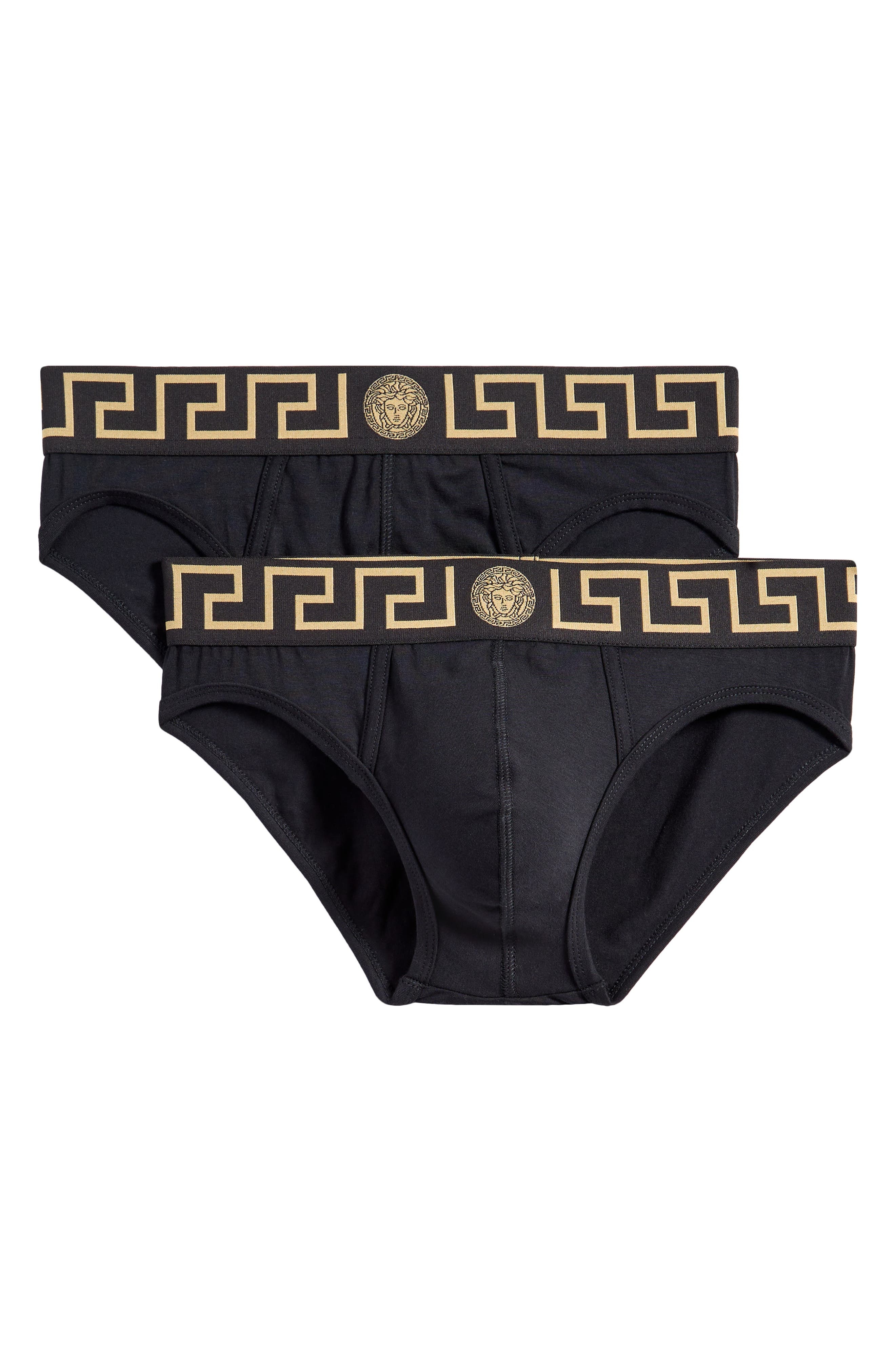 Versace 2-Pack Greca Border Stretch Cotton Briefs in Black Gold Greek Key at Nordstrom - 6