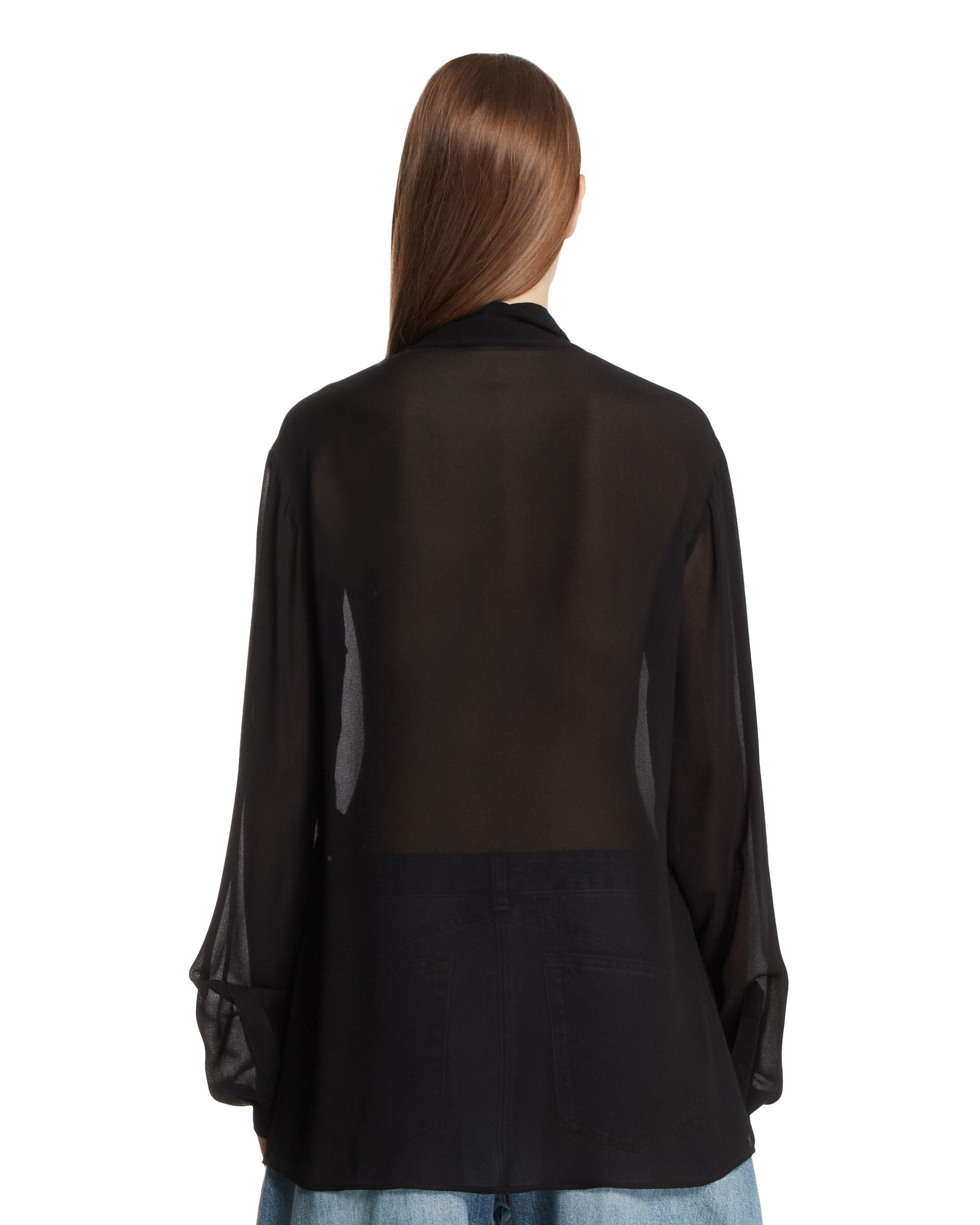 Black Georgette Lavalliere Neck Blouse - 3