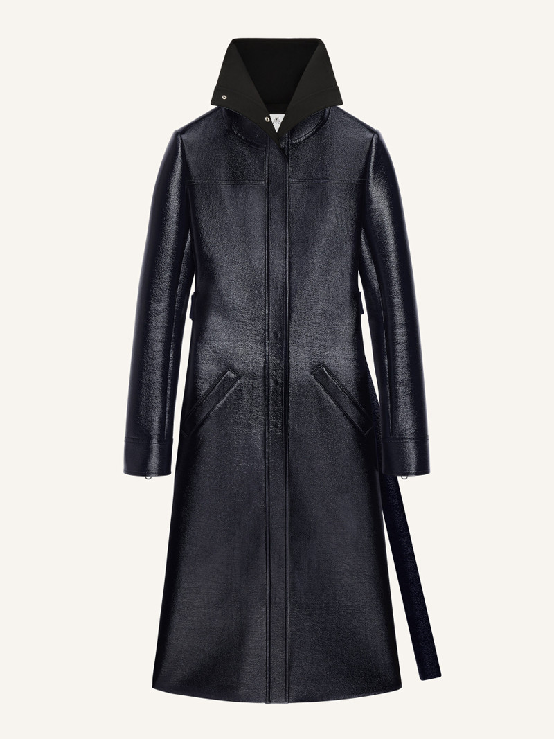 HIGH COLLAR LONG VINYL COAT 1