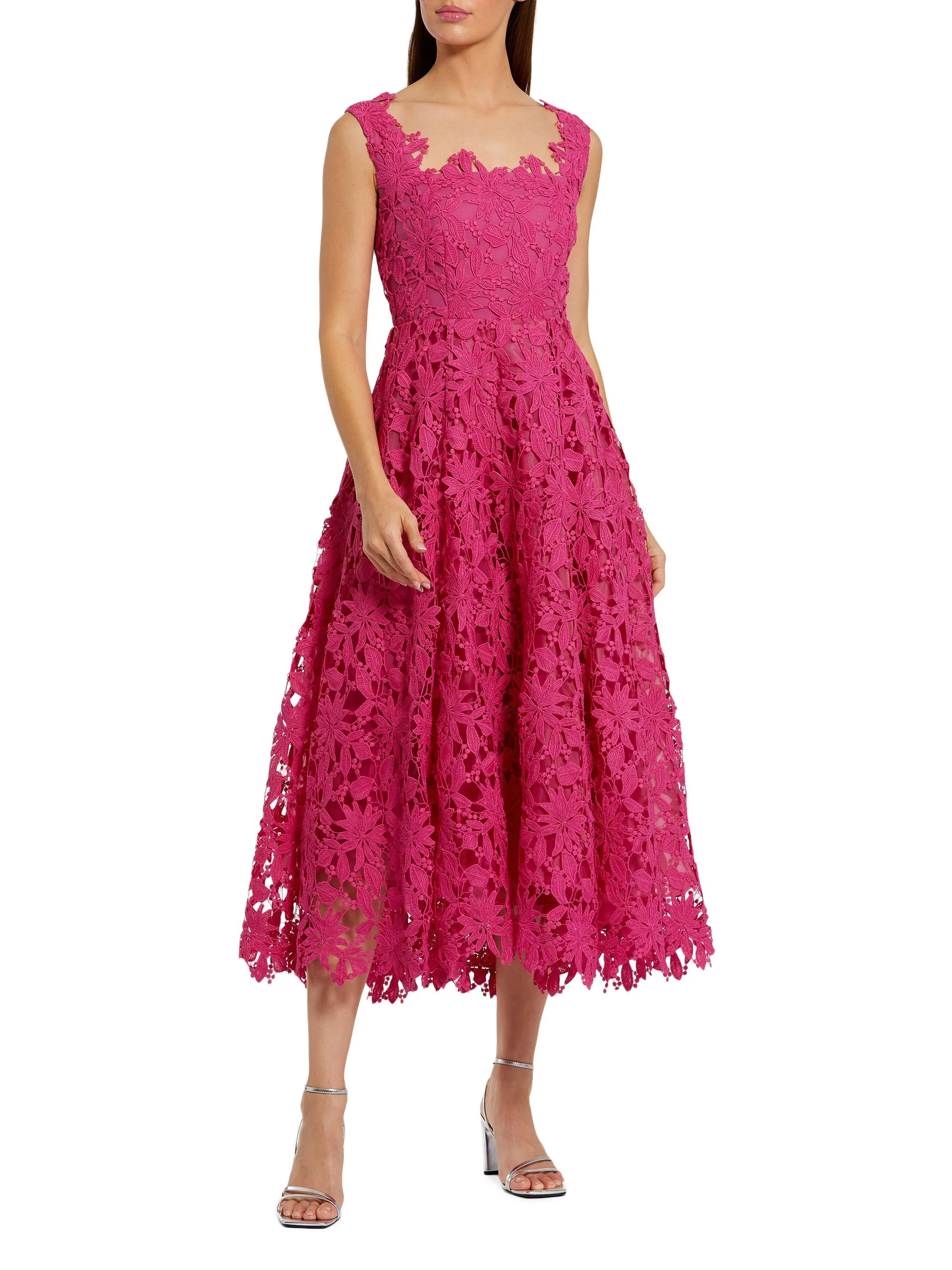 Women's Lace A-Line Midi-Dress - Hot Pink - 1