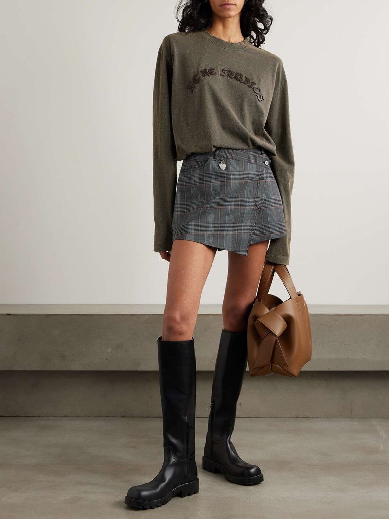 Acne Studios Embellished checked wool-blend mini wrap skirt outlook