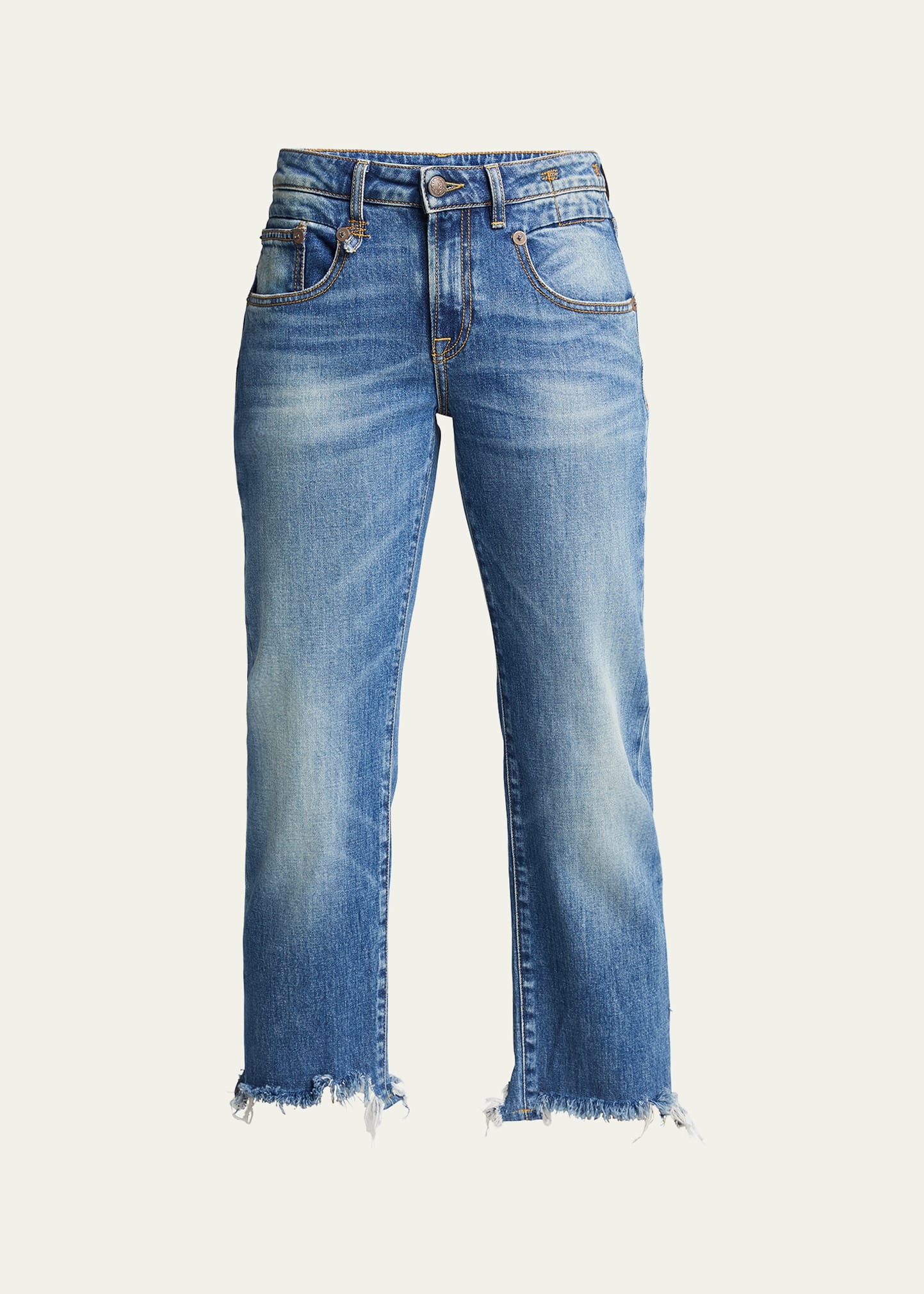 Boy Straight Cropped Jeans w/ Ripped Hem - 1