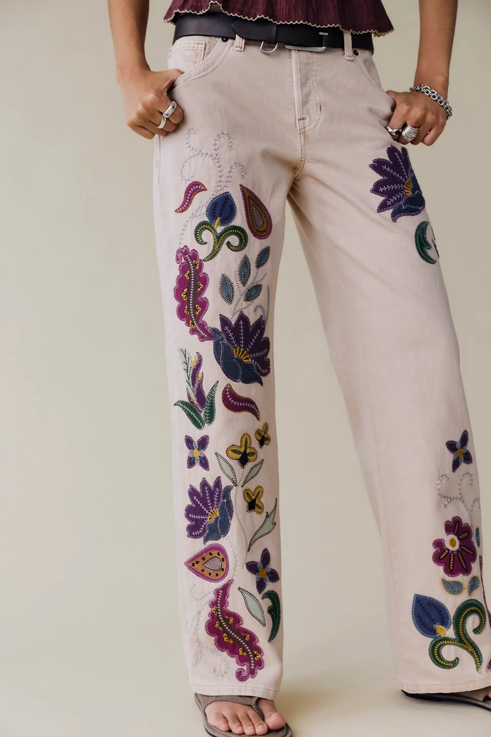 We The Free Tennessee Low-Rise Boyfriend Embroidered Jeans - 1