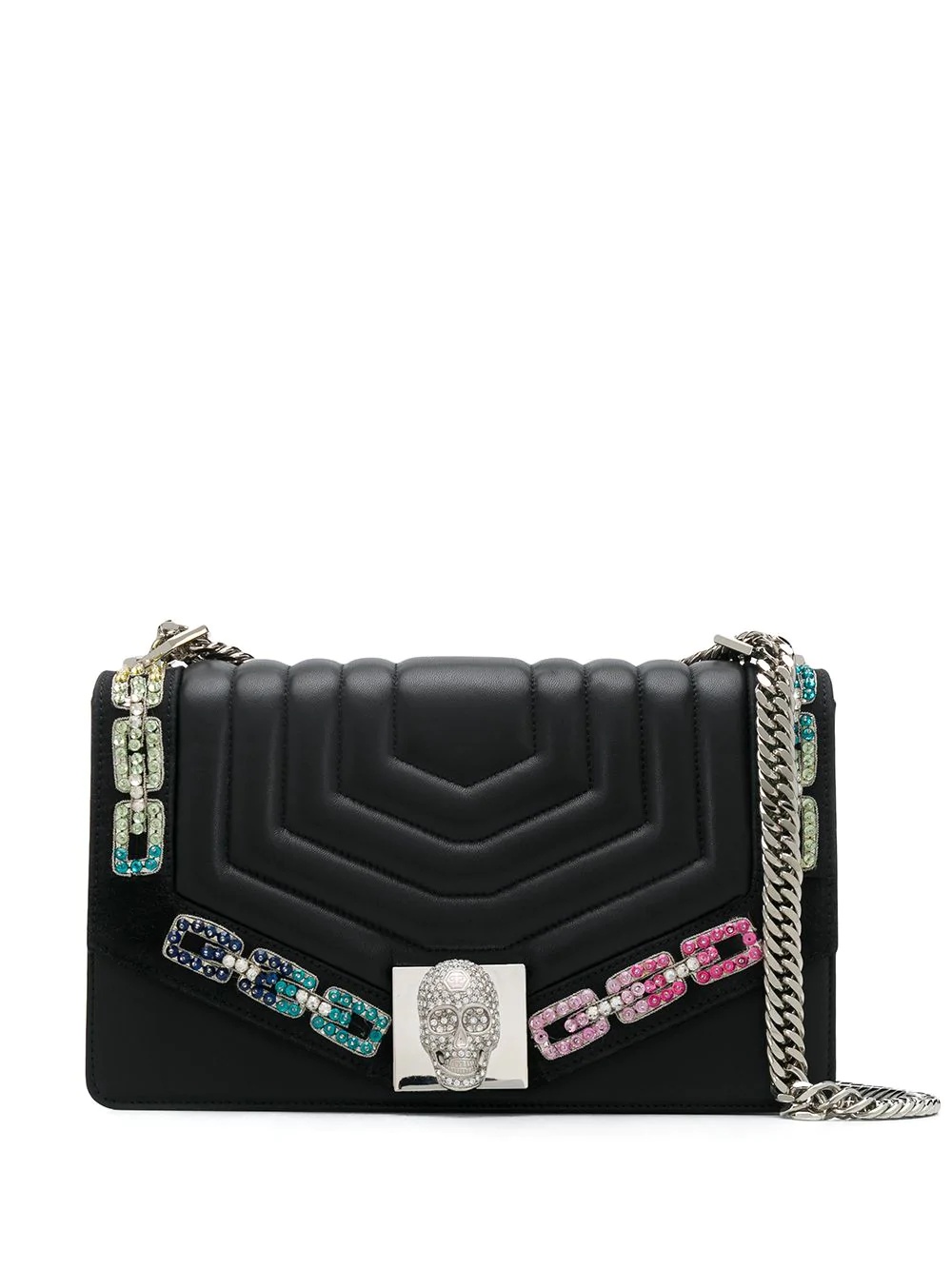 quilted crystal-embellished chain shoulder bag - 1