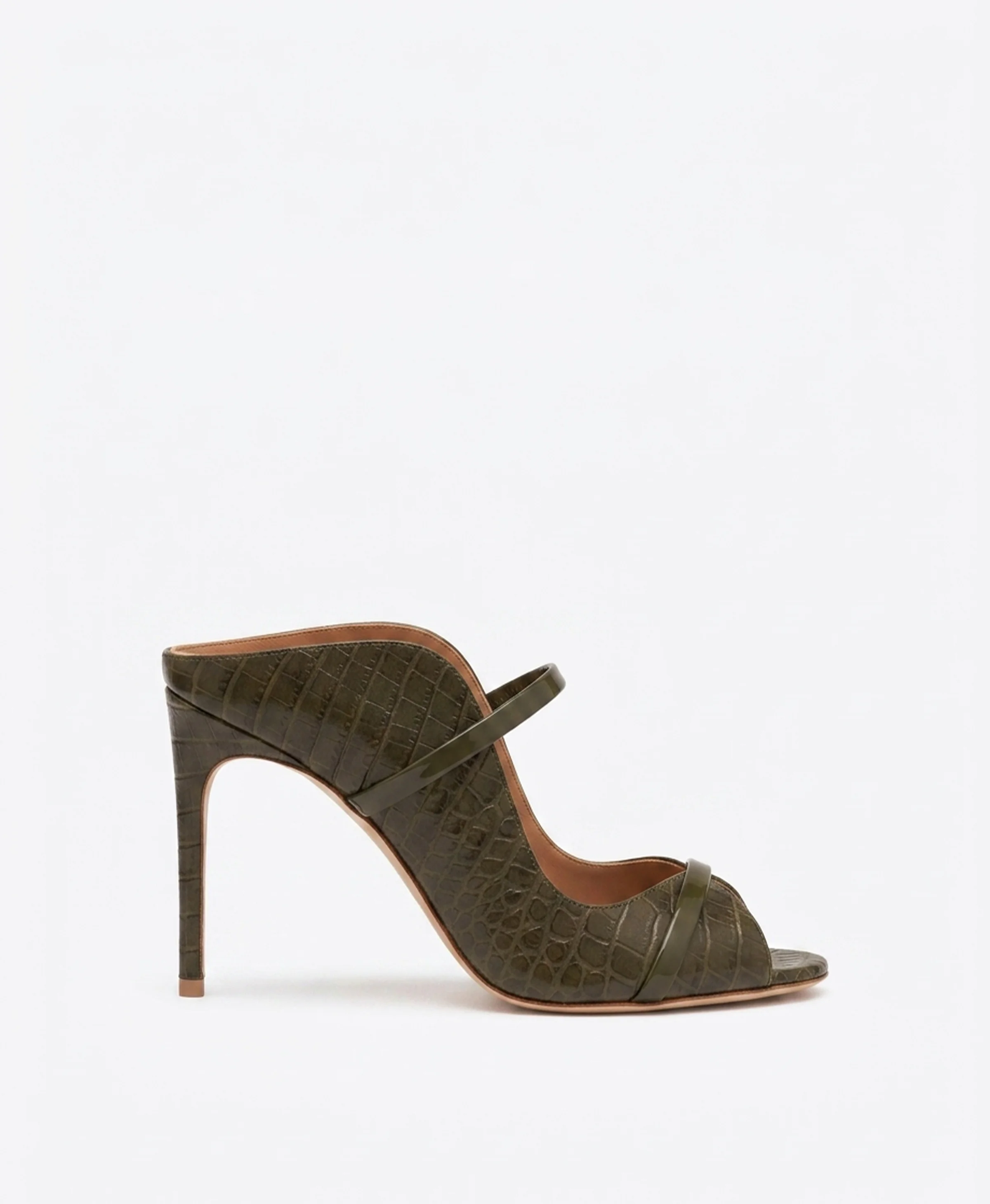 Noah 90 Dark Green Croc Embossed Leather Sandals - 1