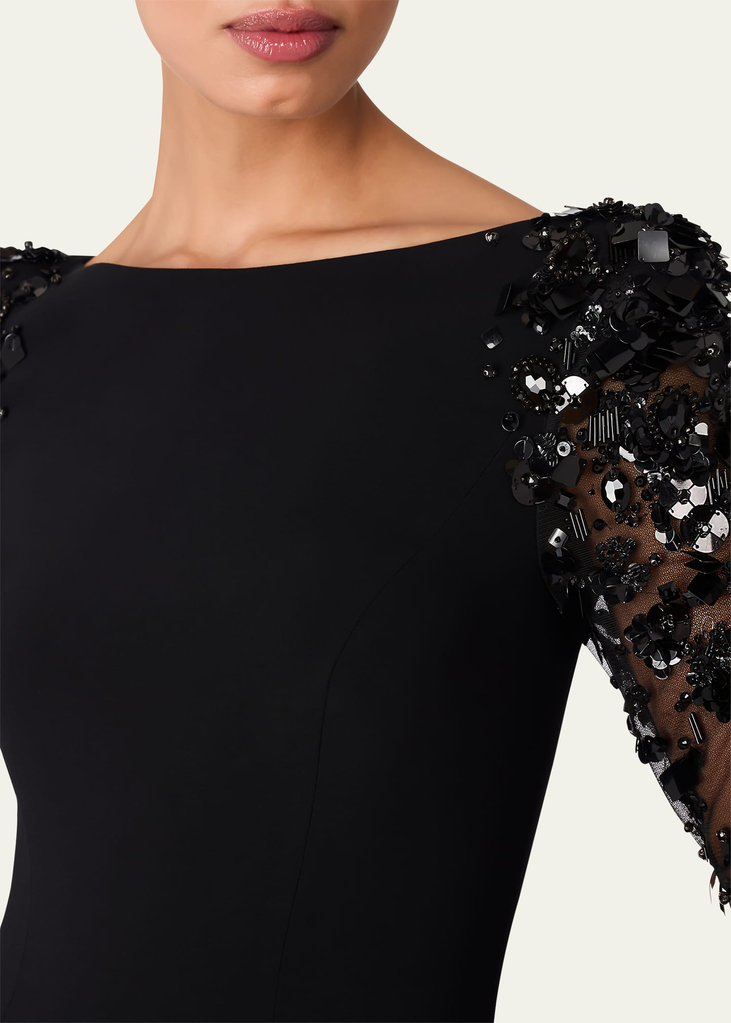 Sylvia Beaded Long-Sleeve Crepe Gown - 4