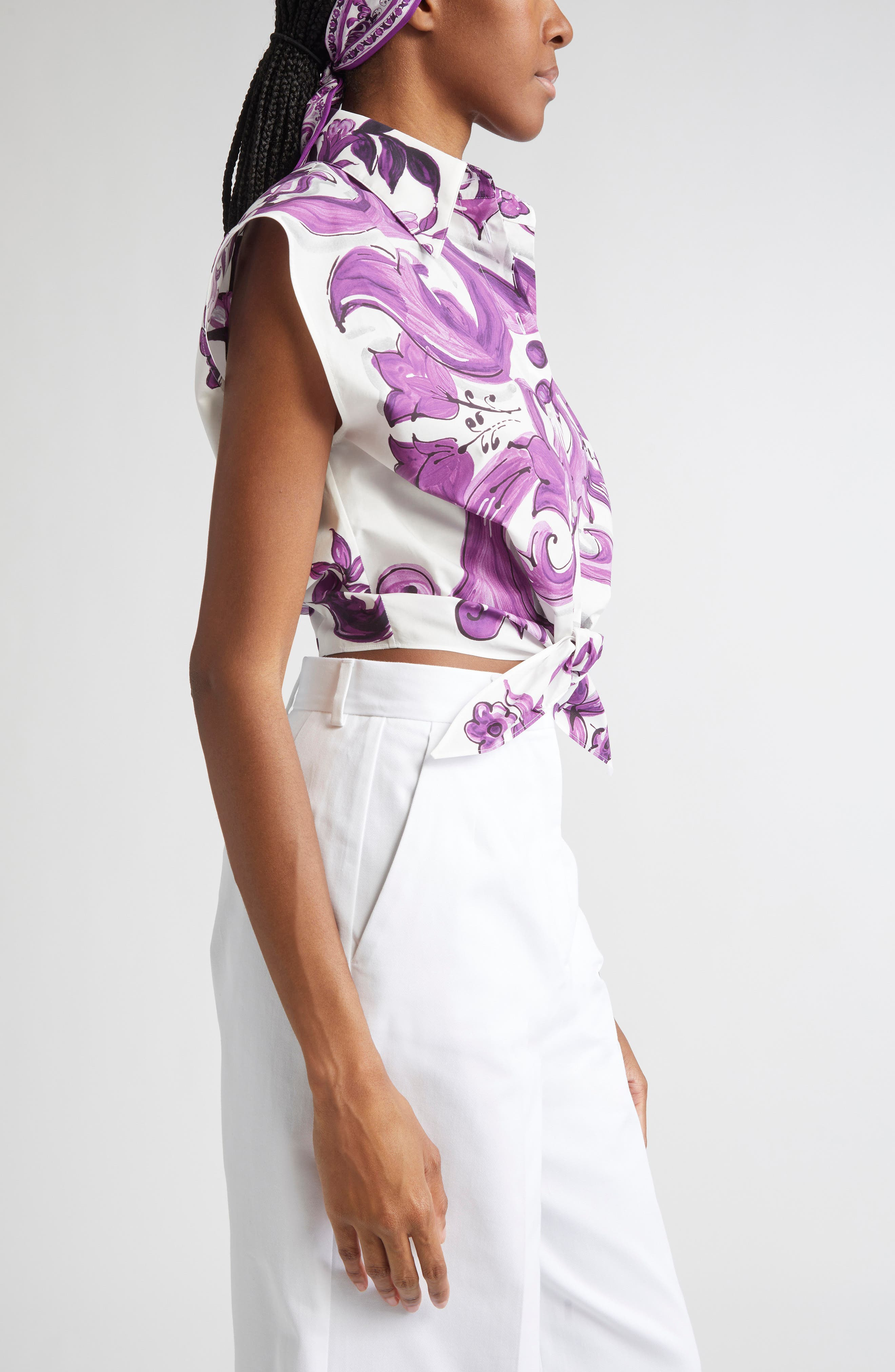 Dolce&Gabbana Majolica Print Cotton Poplin Shirt in Ip3Tn Mix Maiolica Viola at Nordstrom - 4