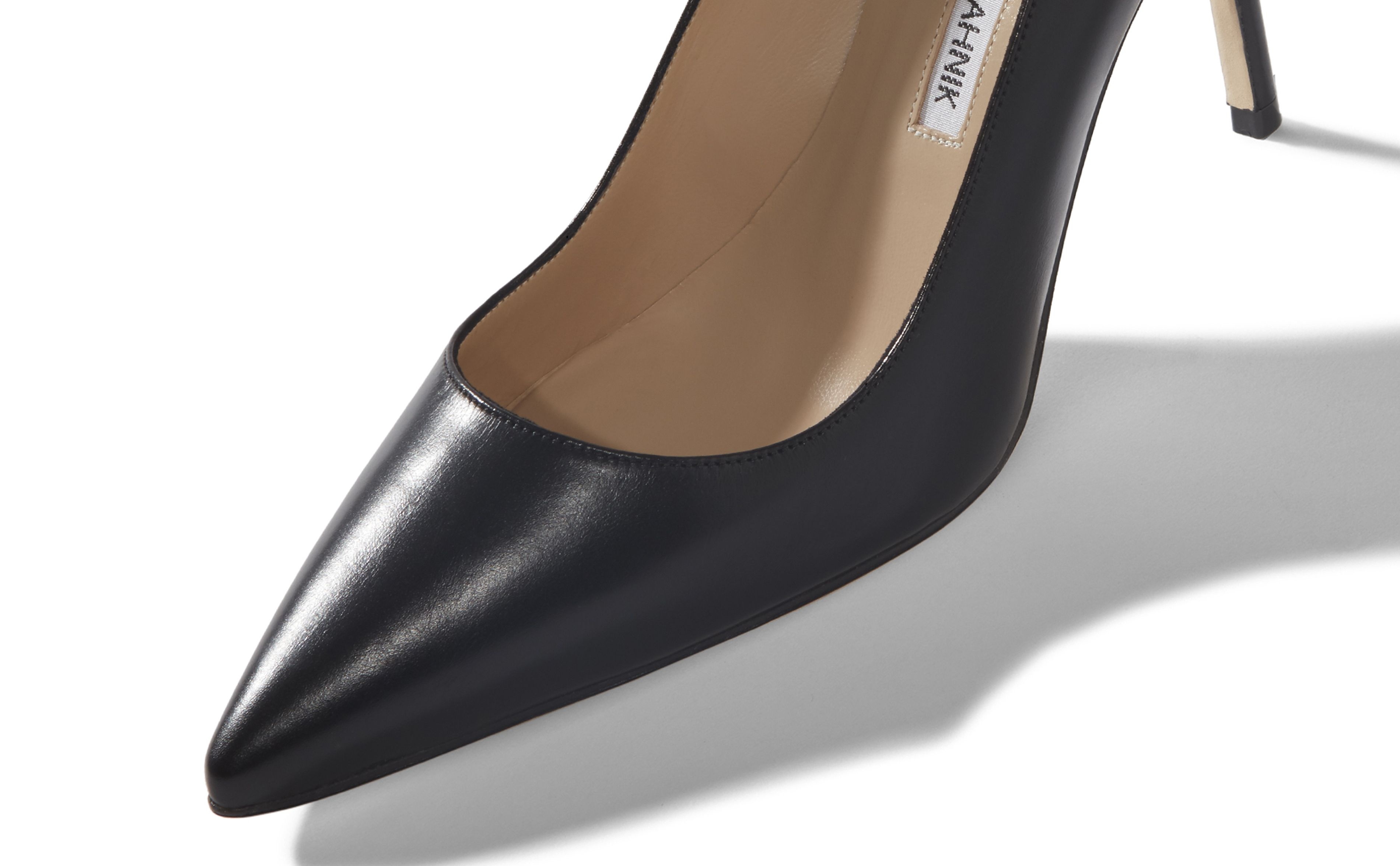 Black Calf Leather Pointed Toe Pumps - 4