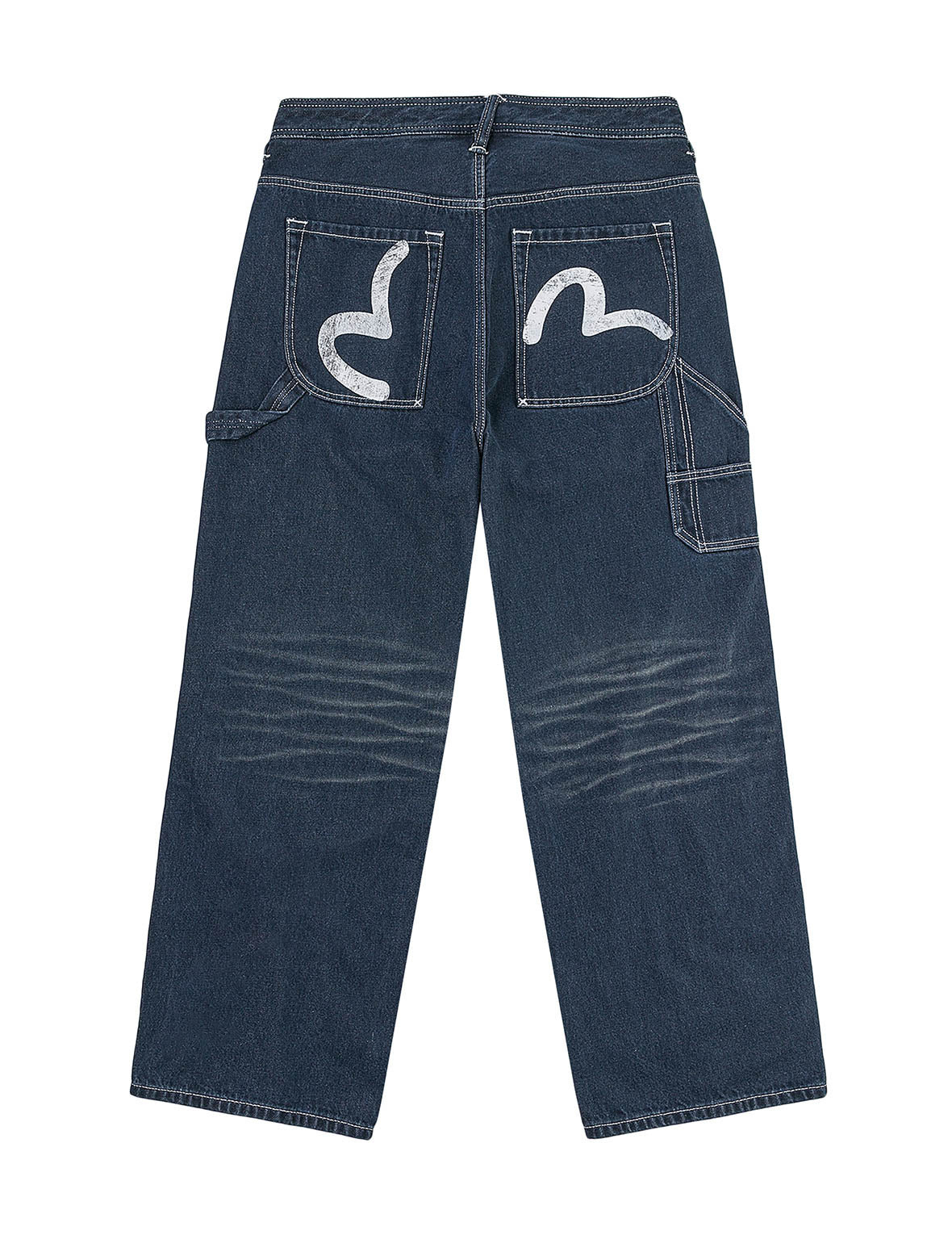 Distressed Seagull Print Loose Fit Cargo Jeans - 13