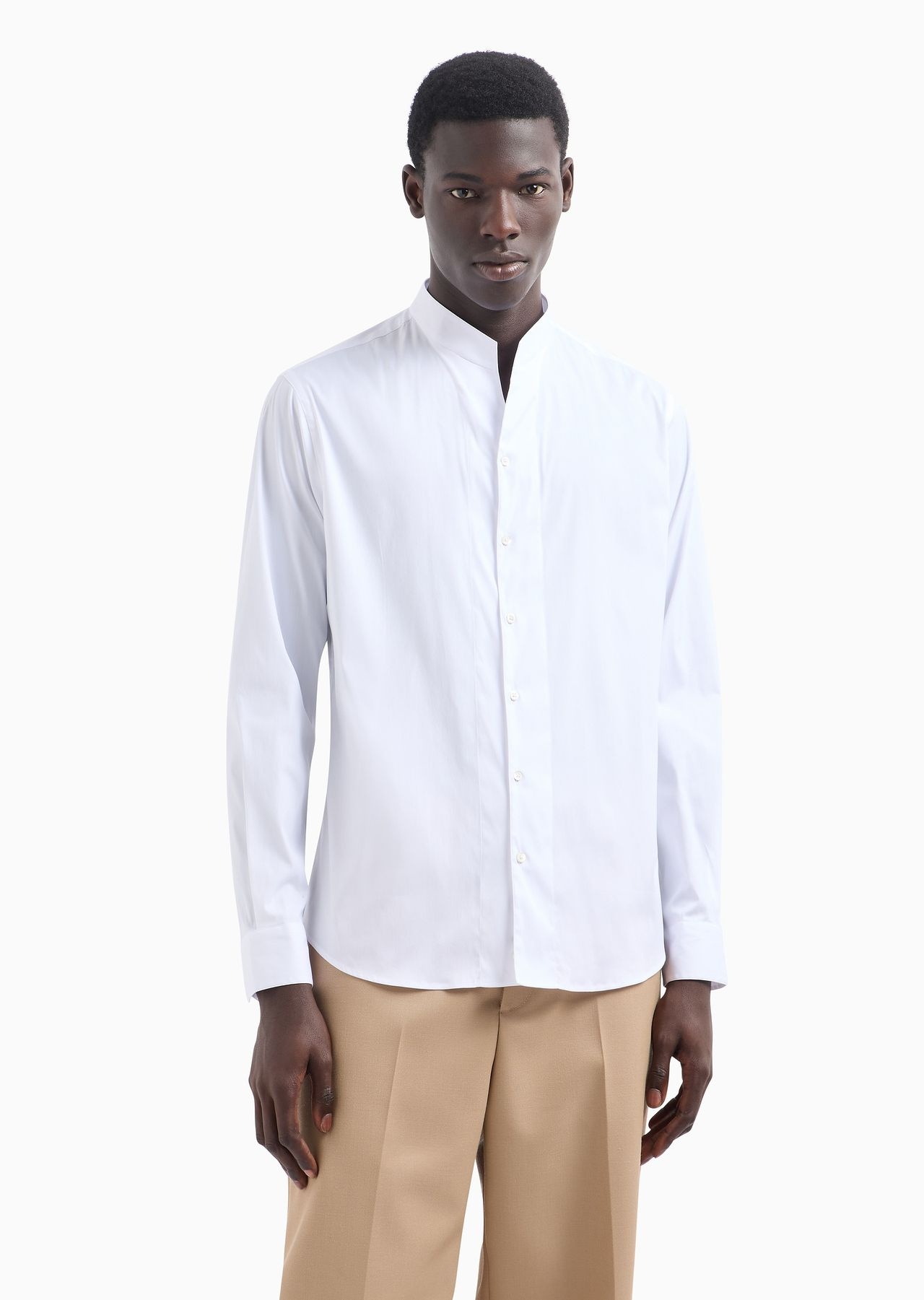 Stretch satin shirt with guru collar - 2
