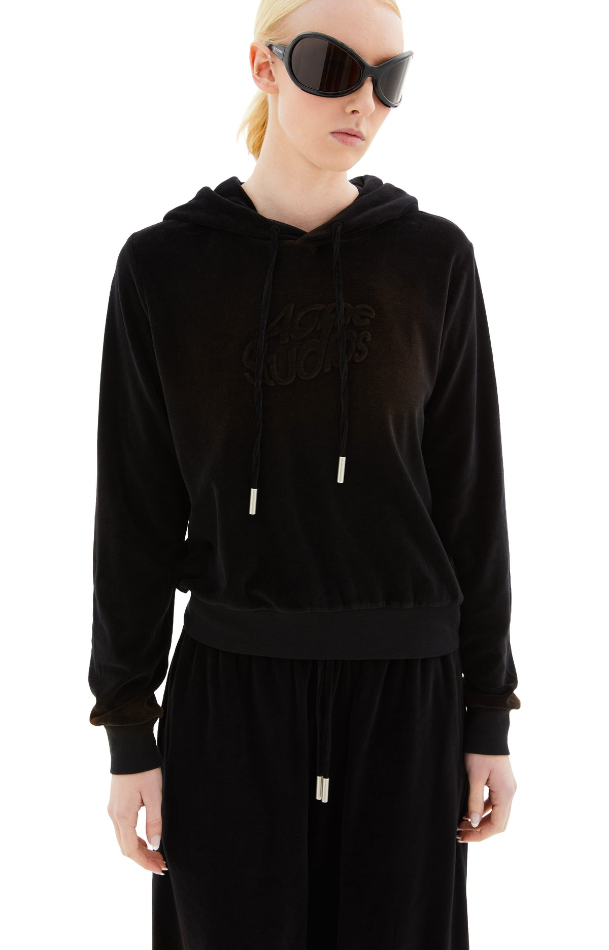 VELOUR HOODED SWEATER (BLACK) - 2