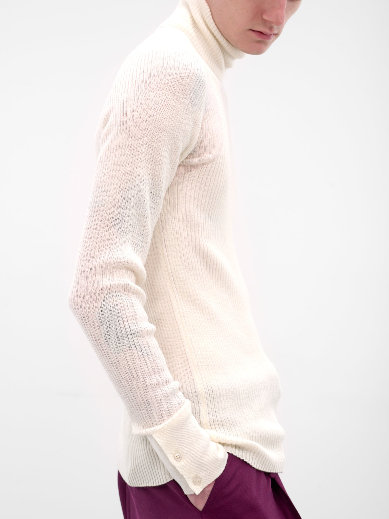 White Rib-Knit Turleneck Sweater - 4