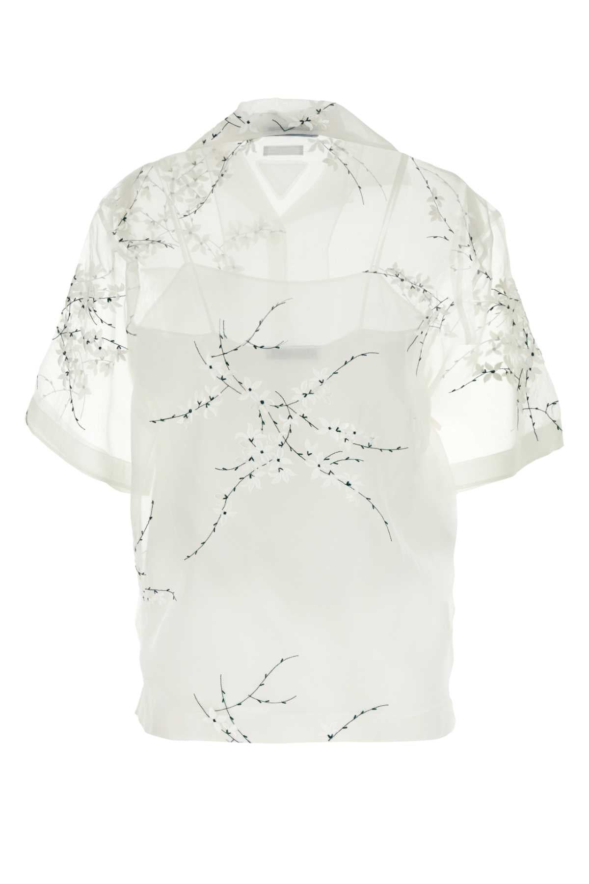 Prada Women White Silk Blend See-Through Shirt - 2
