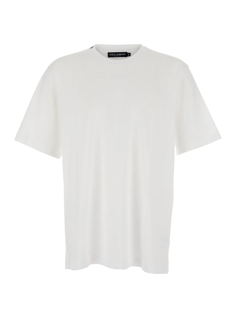 Dolce & Gabbana Men White Crew Neck T-Shirt With Back Logo Patch In Cotton Man - 1
