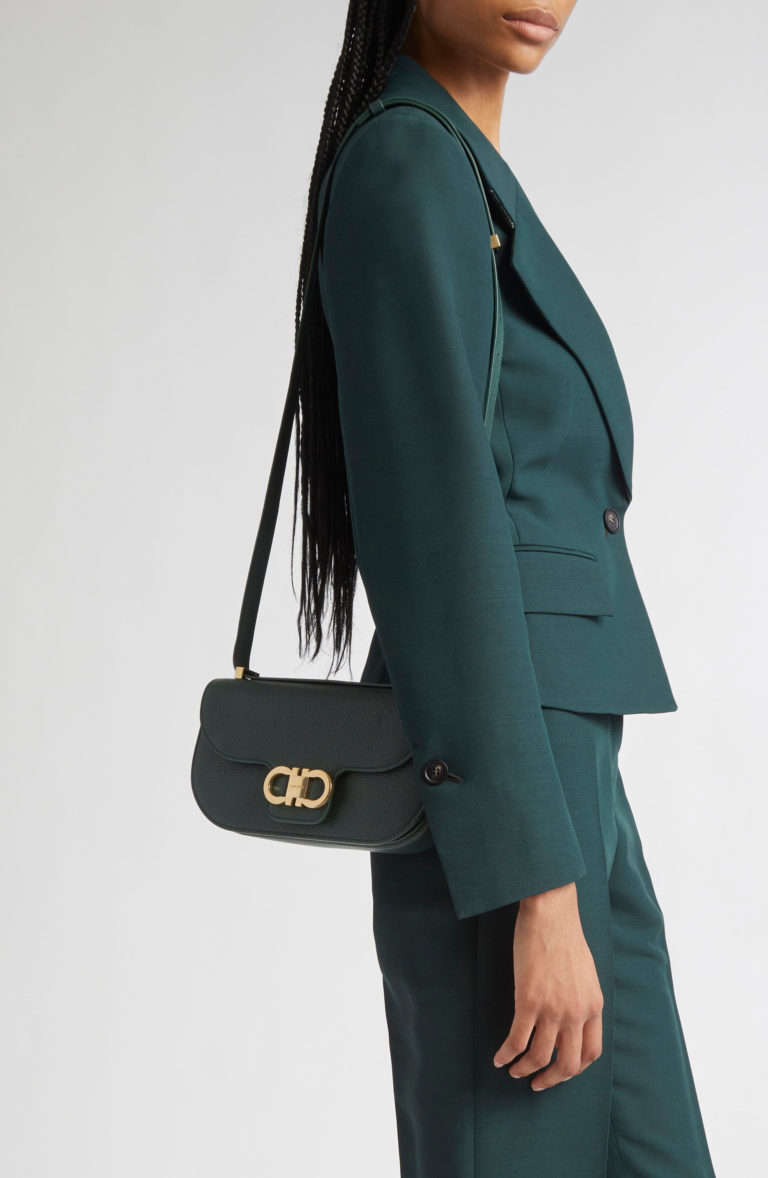 FERRAGAMO Small Double Gancio Leather Crossbody Bag in Moss at Nordstrom - 2