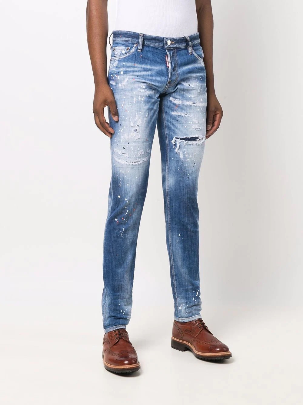 faded paint-splattered jeans - 3