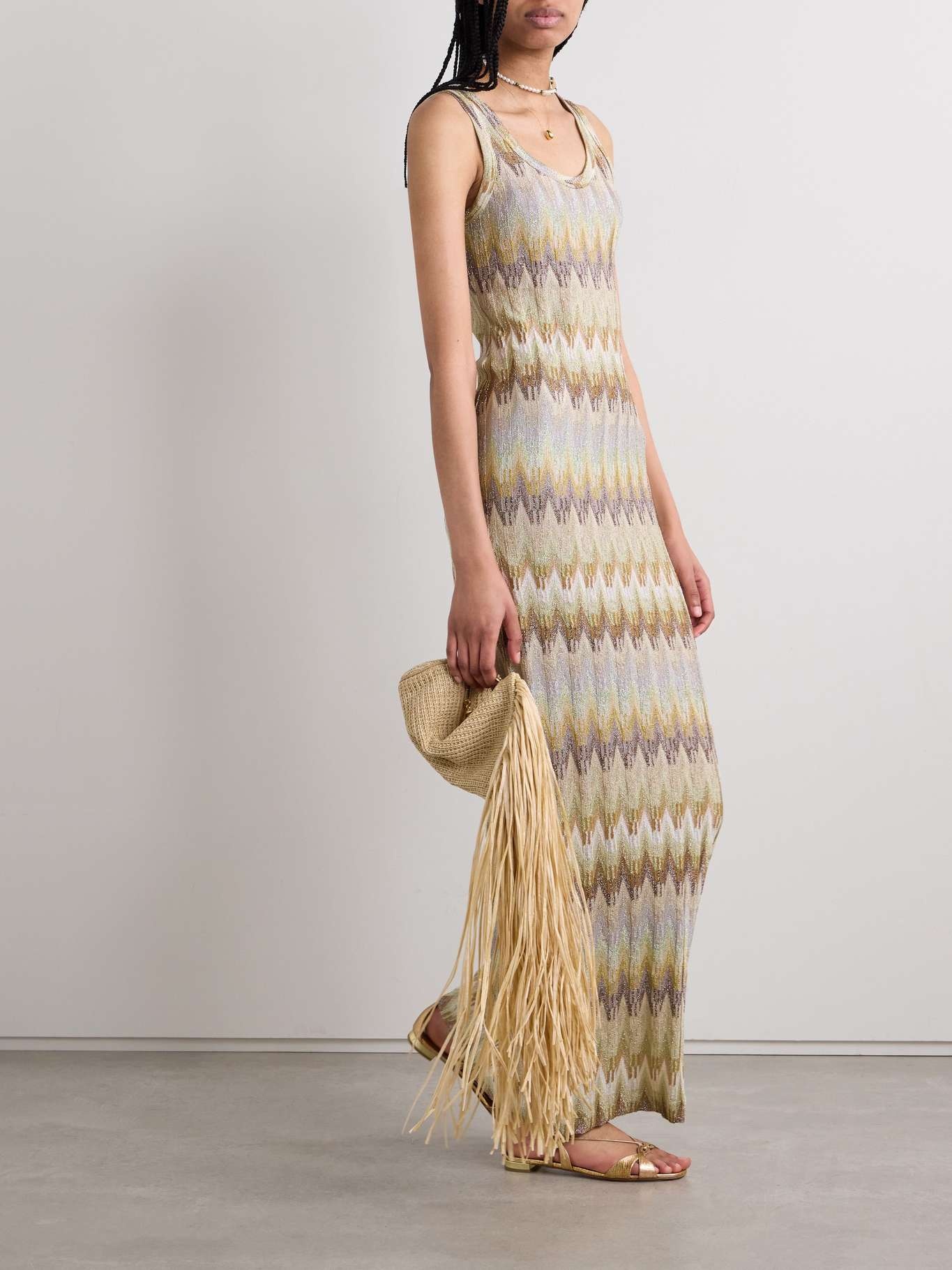 Metallic striped crochet-knit maxi dress - 2