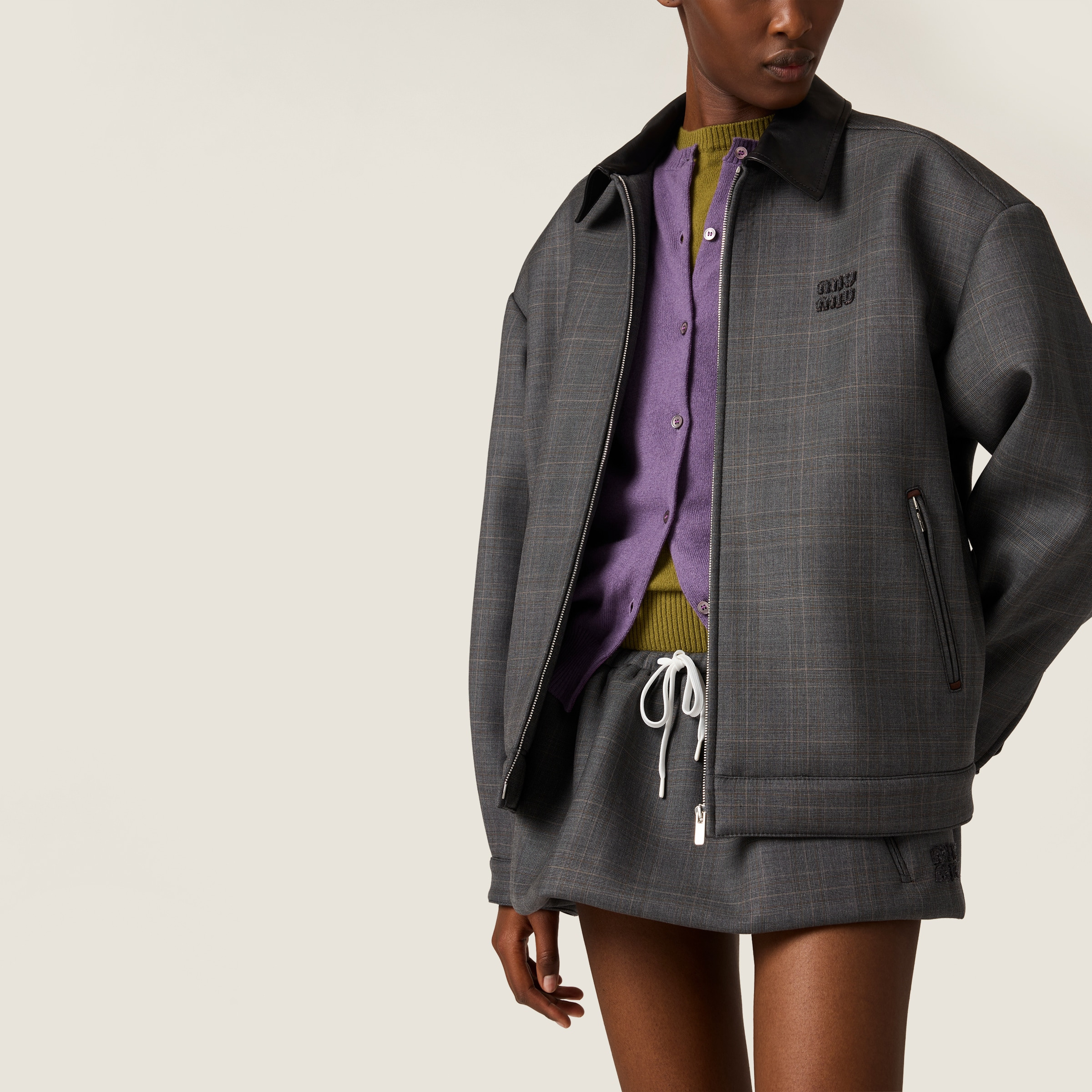 Prince of Wales check and bonded jersey blouson jacket - 4