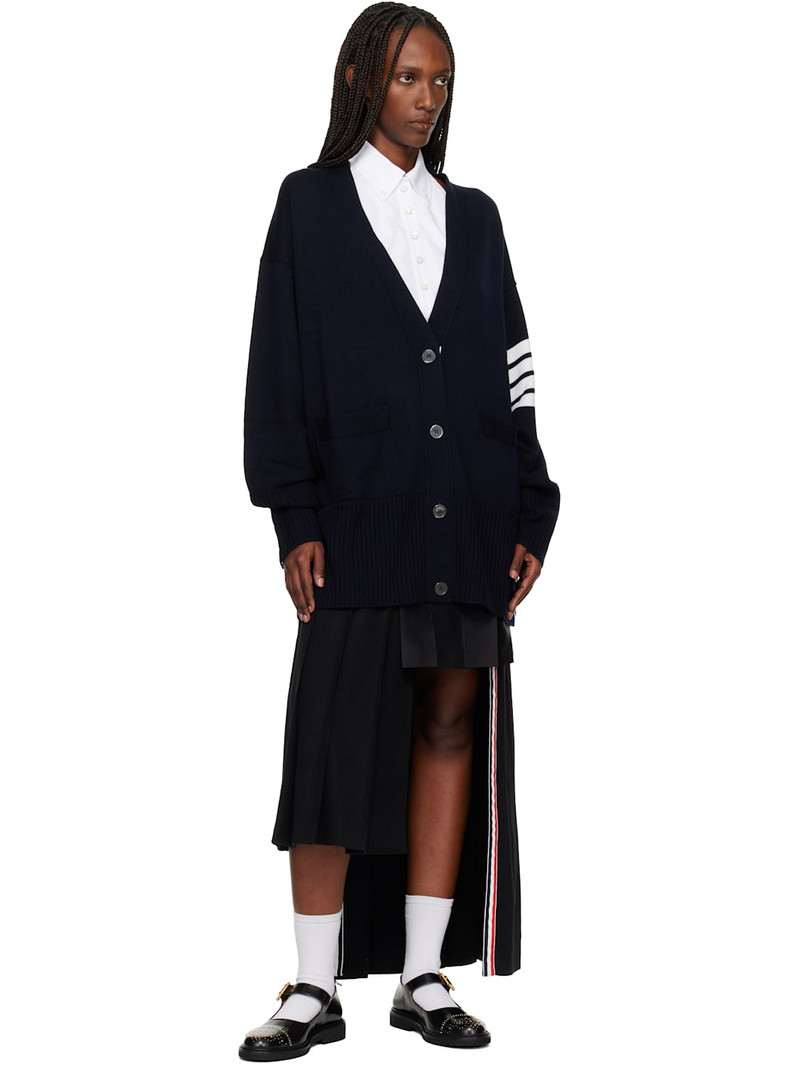 Thom Browne Navy Exaggerated Fit V Neck Cardigan outlook