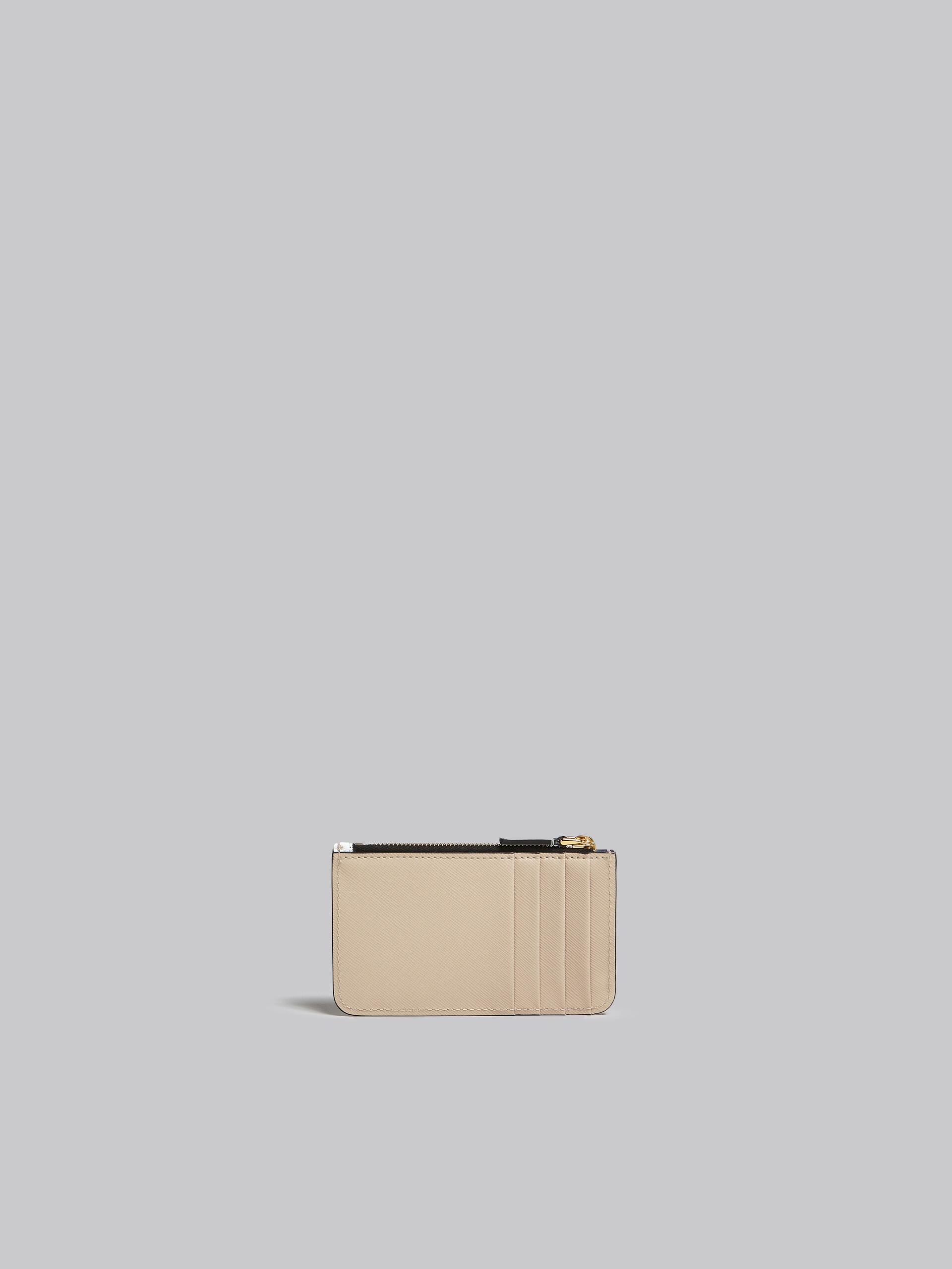 LIGHT GREEN WHITE AND BROWN SAFFIANO LEATHER CARD CASE - 3