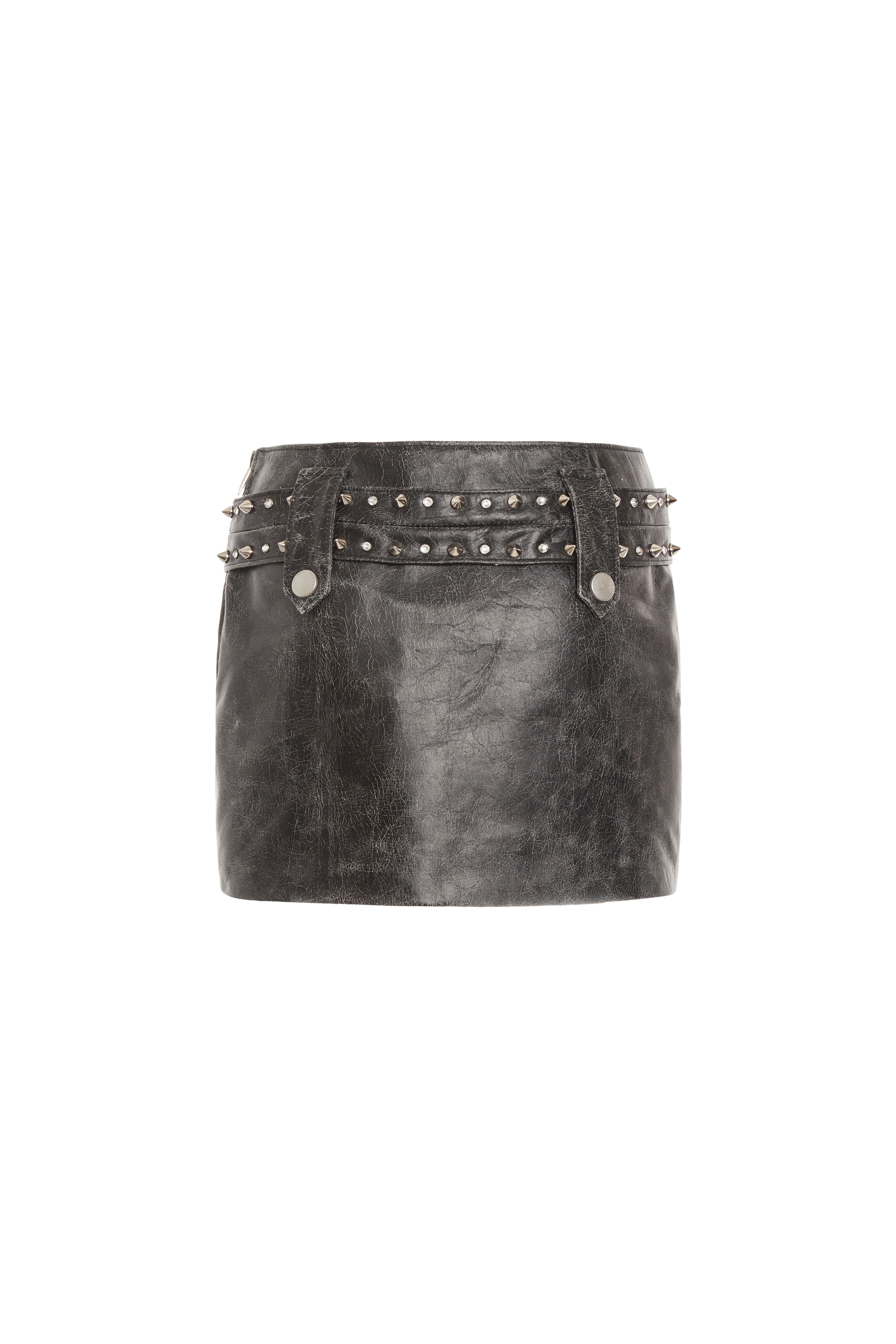 LEATHER MINI SKIRT WITH BELT - 2