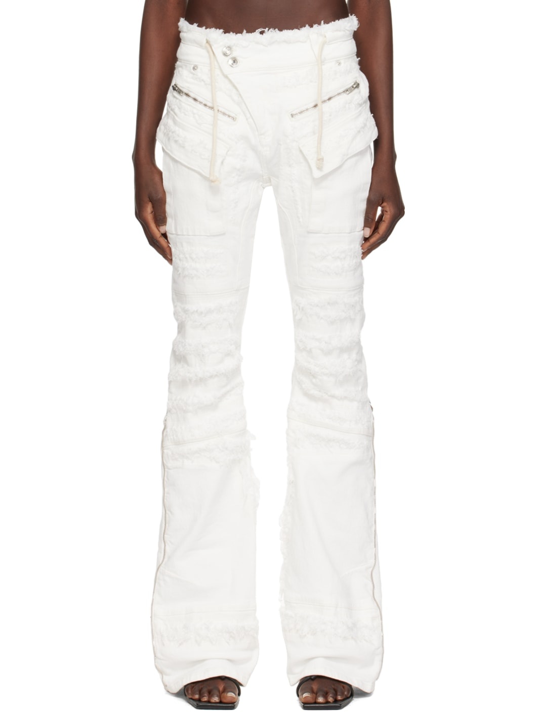 White Frayed Jeans - 1