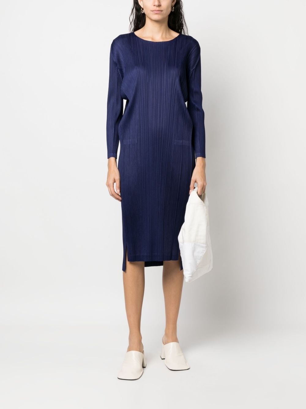 pleated long-sleeve midi dress - 2