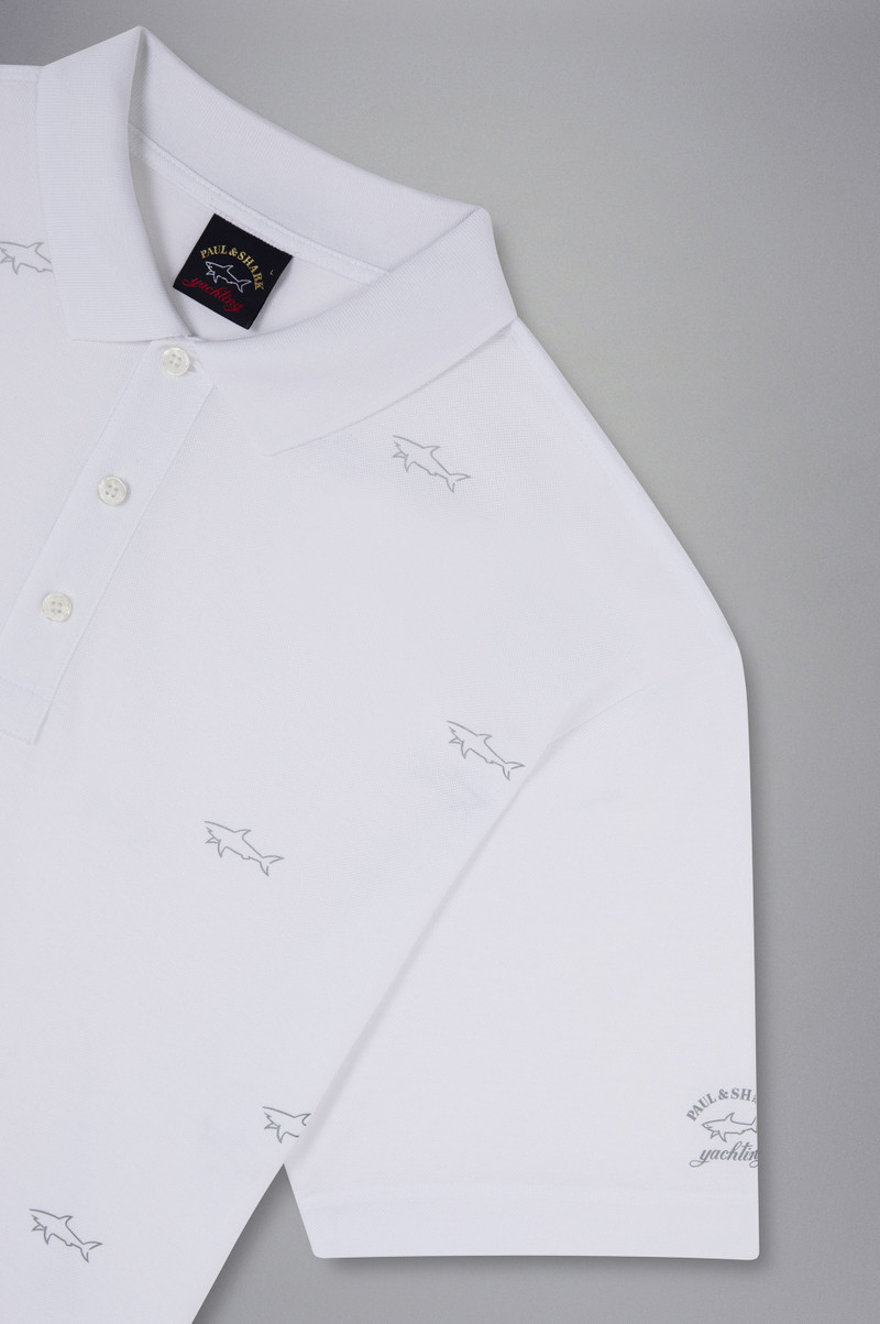 COTTON PIQUE POLO SHIRT WITH ALL OVER REFLEX SHARK PRINT 5