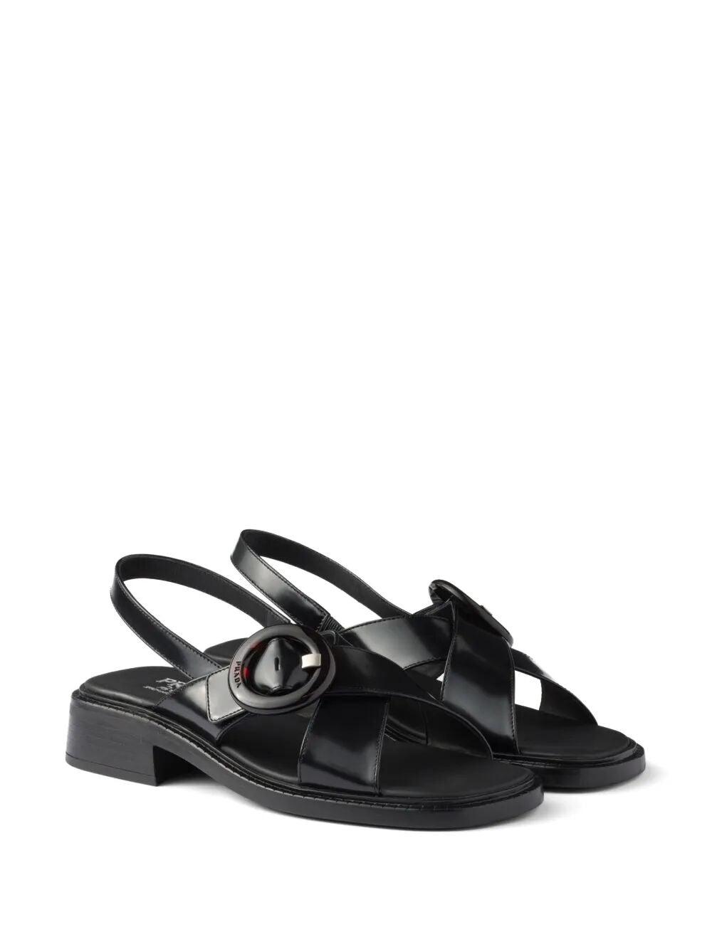 Prada Women Brushed Leather Crisscross Band Sandals With Plexiglas Buckle - 3
