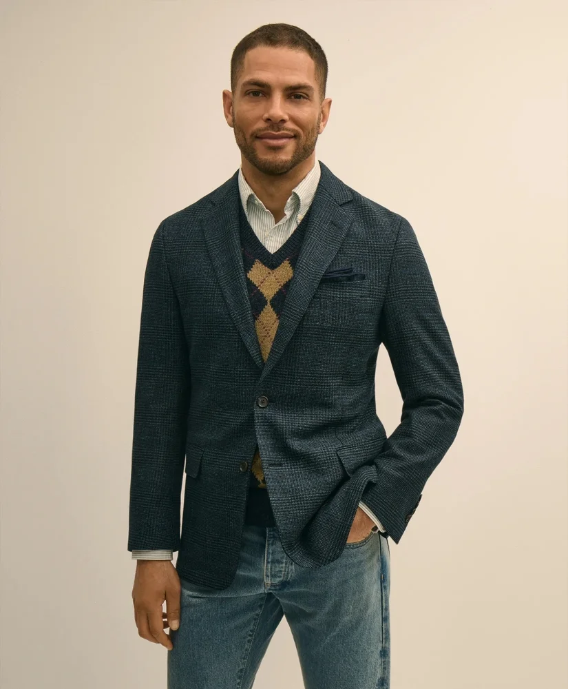 Classic Fit Wool-Cotton Blend Houndstooth Hopsack Sport Coat - 1