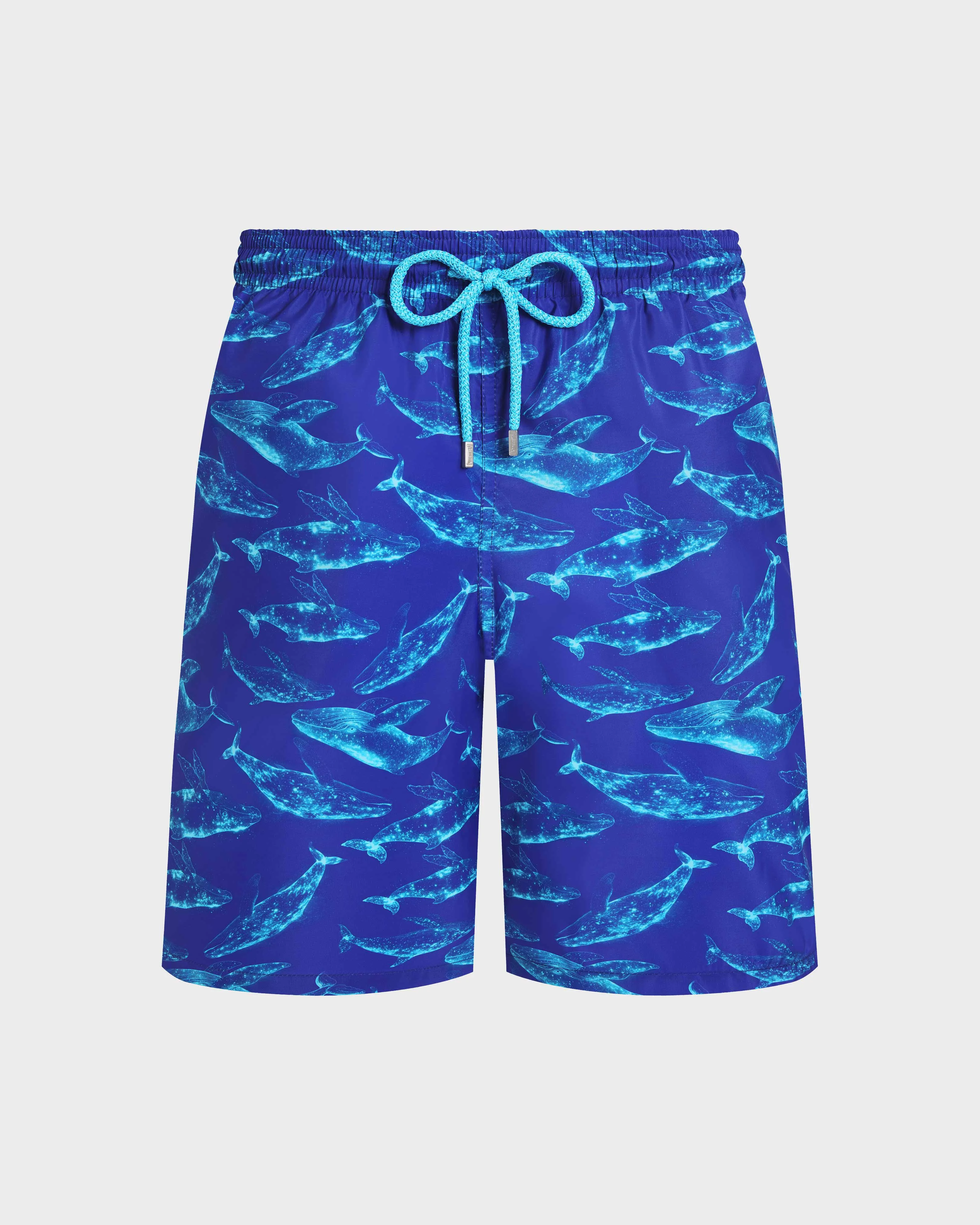 MEN LONG ULTRA-LIGHT AND PACKABLE SWIM SHORTS SPARKLING WHALES - 1