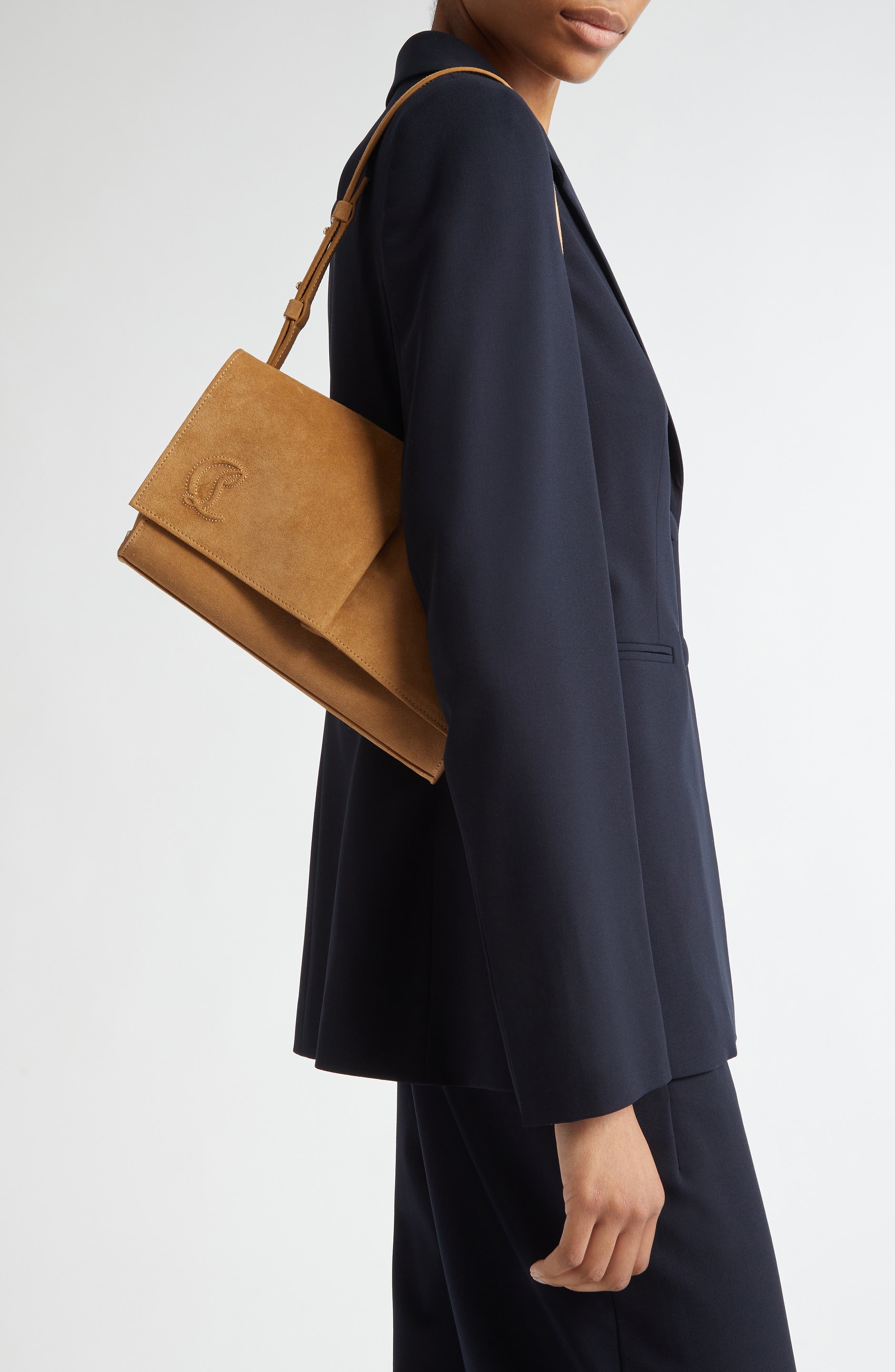 Christian Louboutin Small Baggy Suede Shoulder Bag in Lionne at Nordstrom - 3