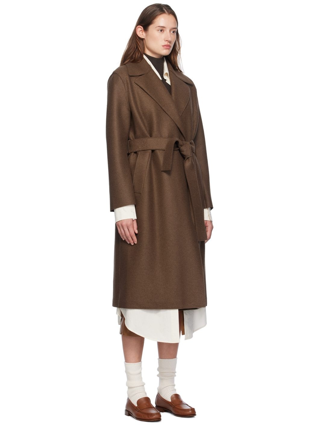 Brown Belted Long Coat - 2